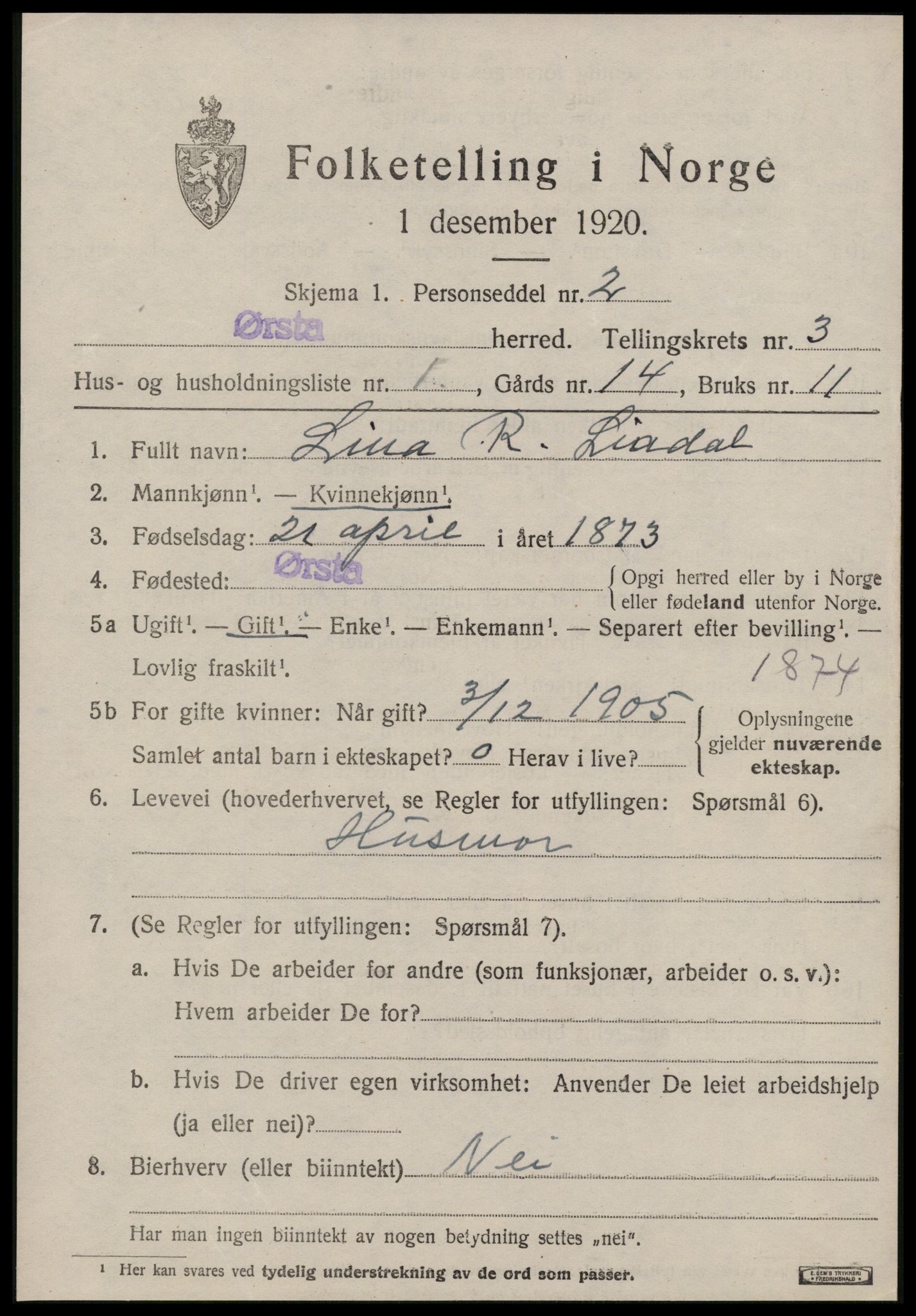 SAT, 1920 census for Ørsta, 1920, p. 2552