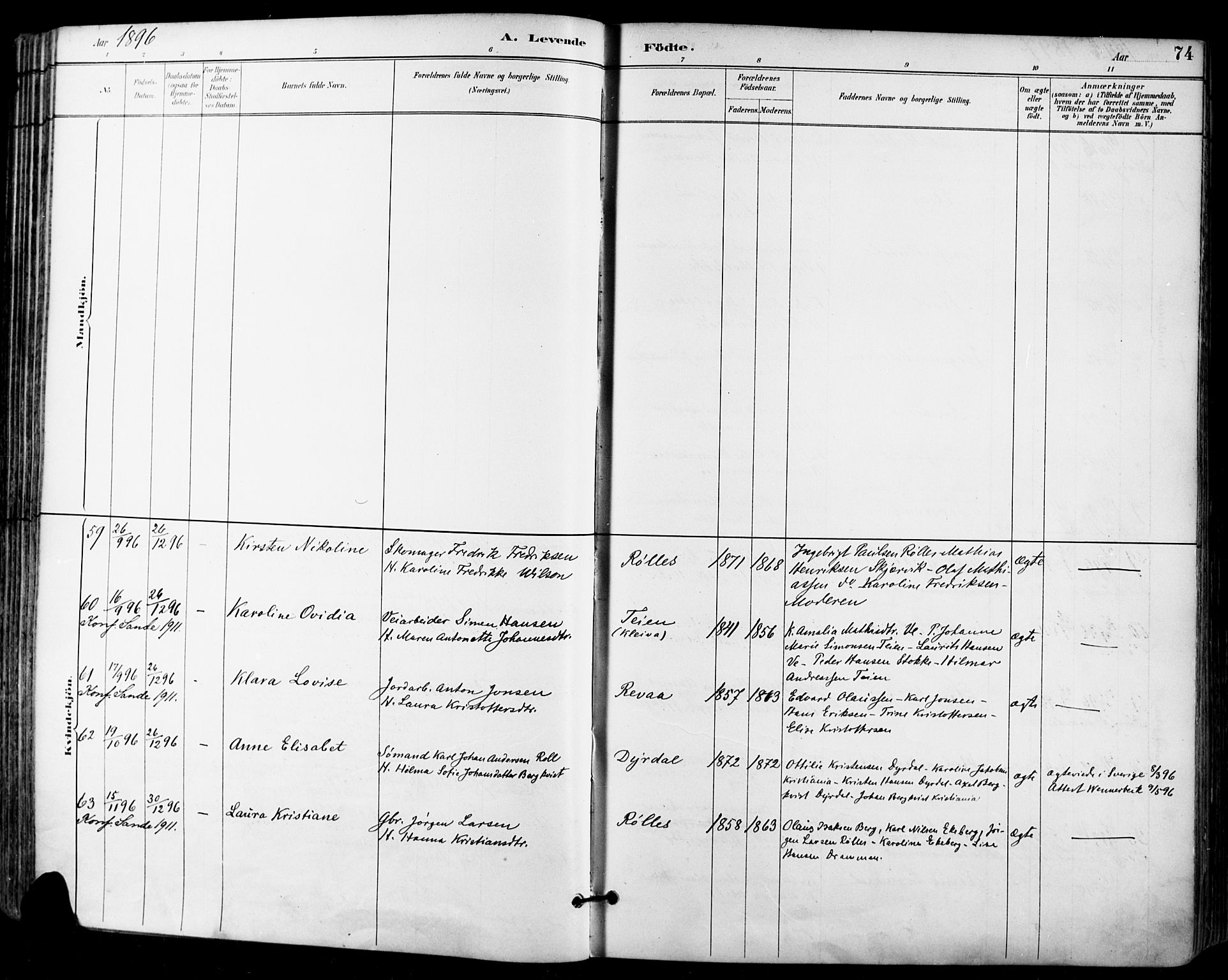 Sande Kirkebøker, AV/SAKO-A-53/F/Fa/L0007: Parish register (official) no. 7, 1888-1903, p. 74