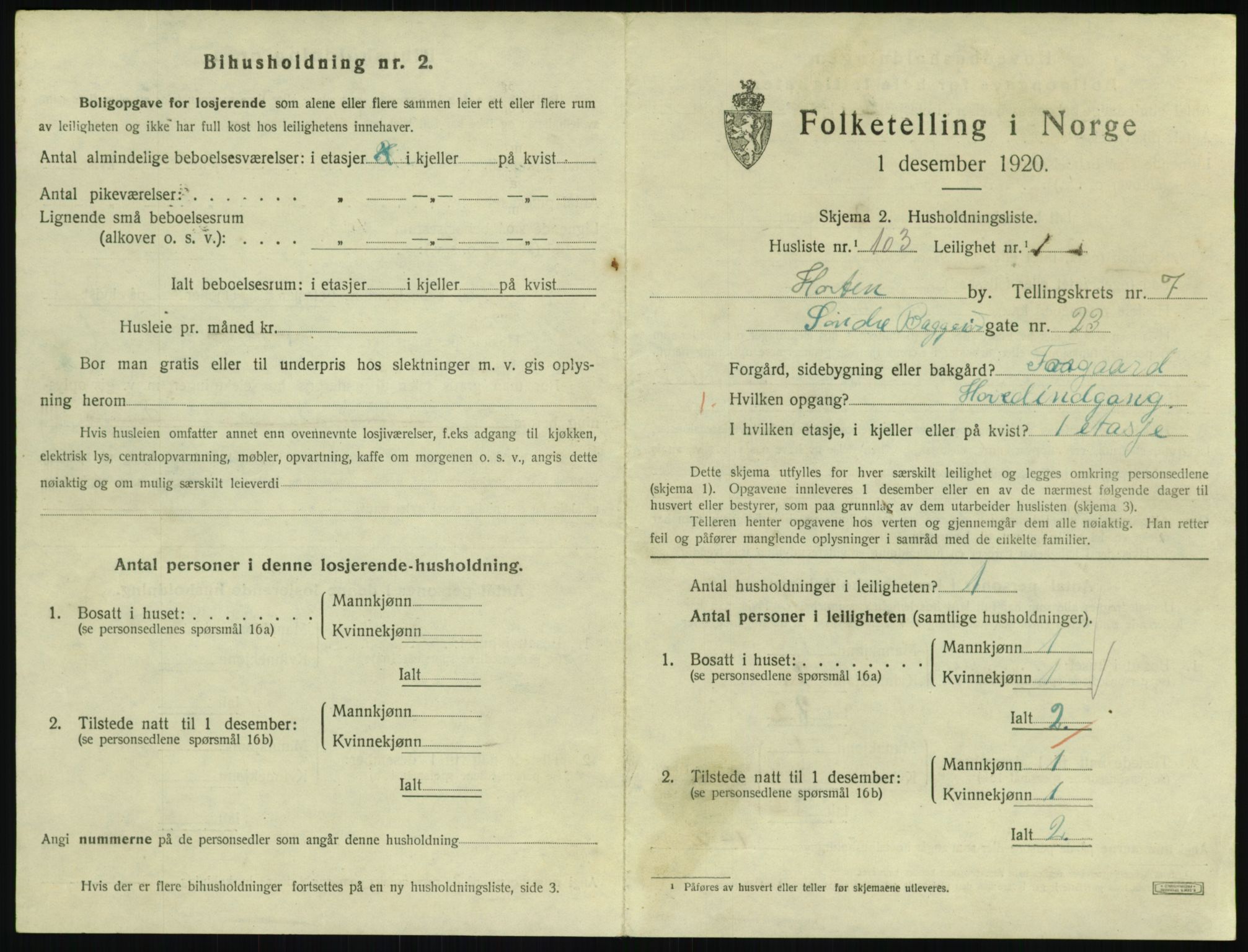 SAKO, 1920 census for Horten, 1920, p. 7573