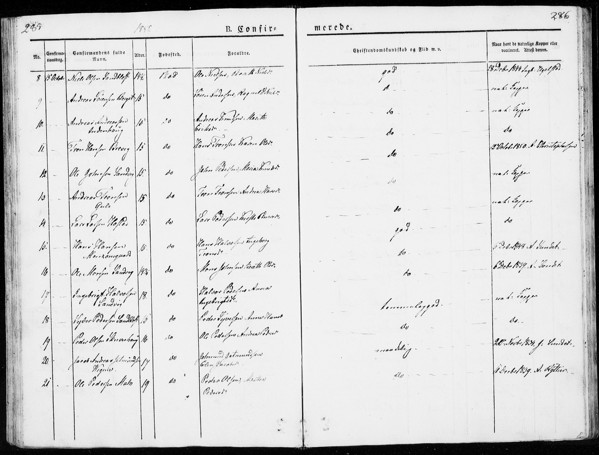 Ministerialprotokoller, klokkerbøker og fødselsregistre - Møre og Romsdal, AV/SAT-A-1454/566/L0766: Parish register (official) no. 566A05, 1842-1851, p. 285-286