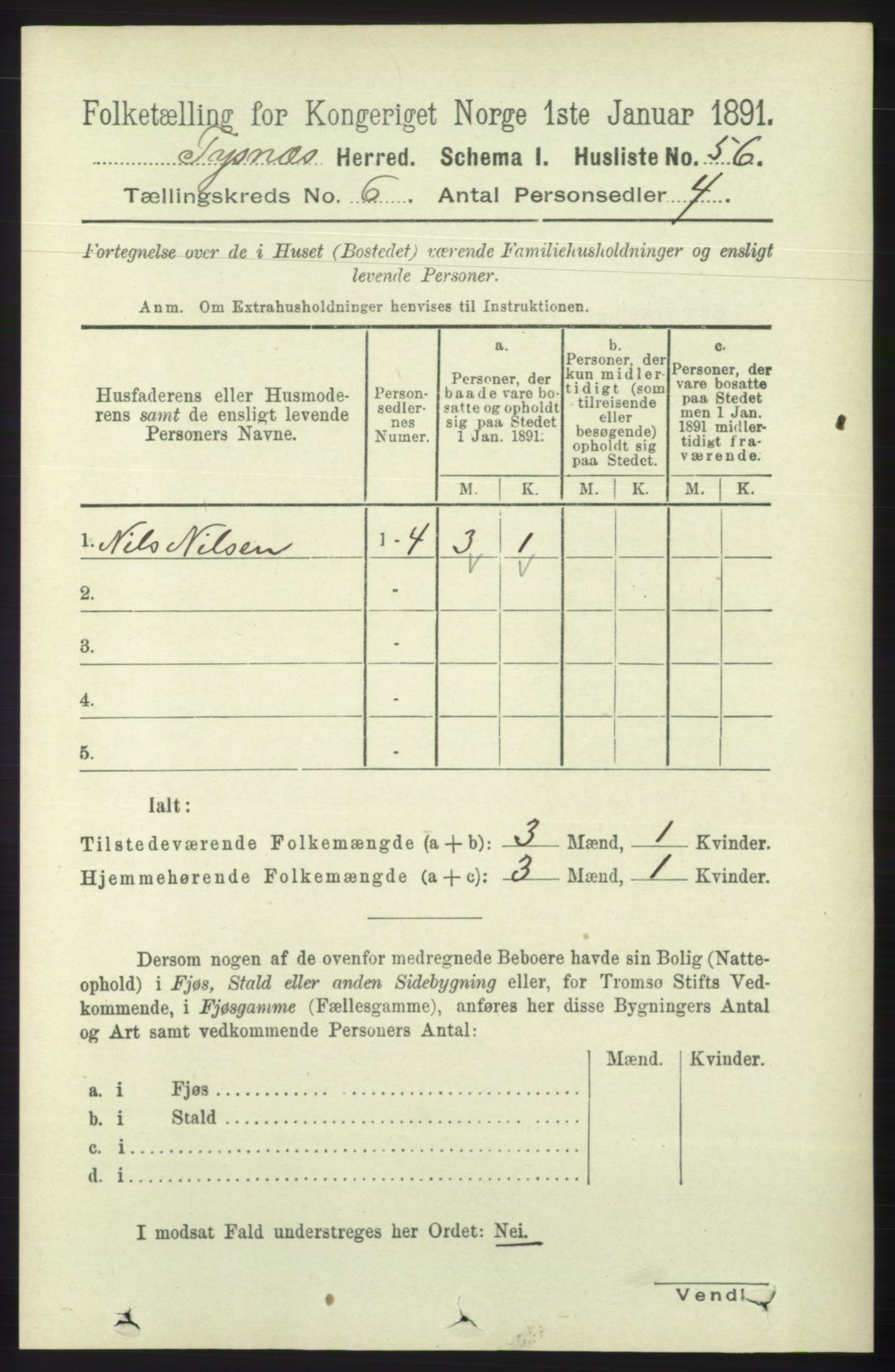 RA, 1891 census for 1223 Tysnes, 1891, p. 2355