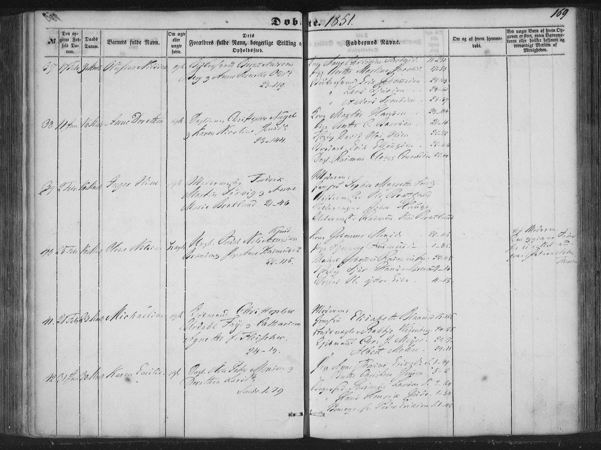 Korskirken sokneprestembete, AV/SAB-A-76101/H/Haa/L0017: Parish register (official) no. B 3, 1851-1857, p. 169