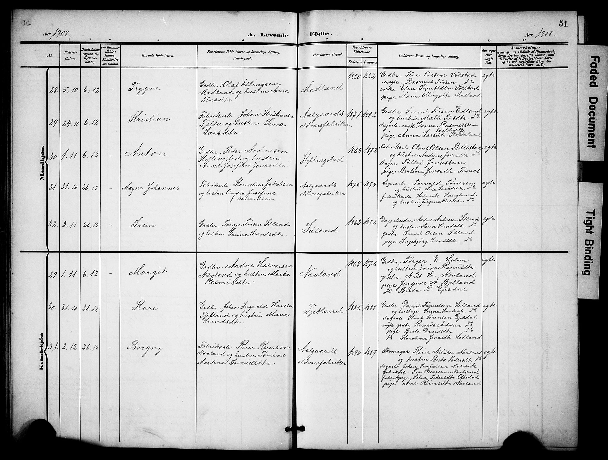 Lye sokneprestkontor, AV/SAST-A-101794/001/30BB/L0009: Parish register (copy) no. B 9, 1902-1923, p. 51