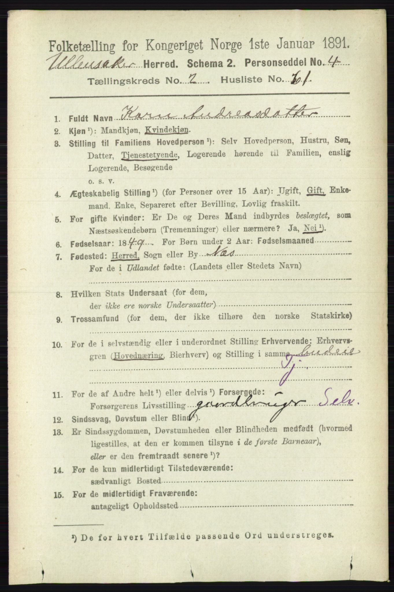 RA, 1891 census for 0235 Ullensaker, 1891, p. 1054