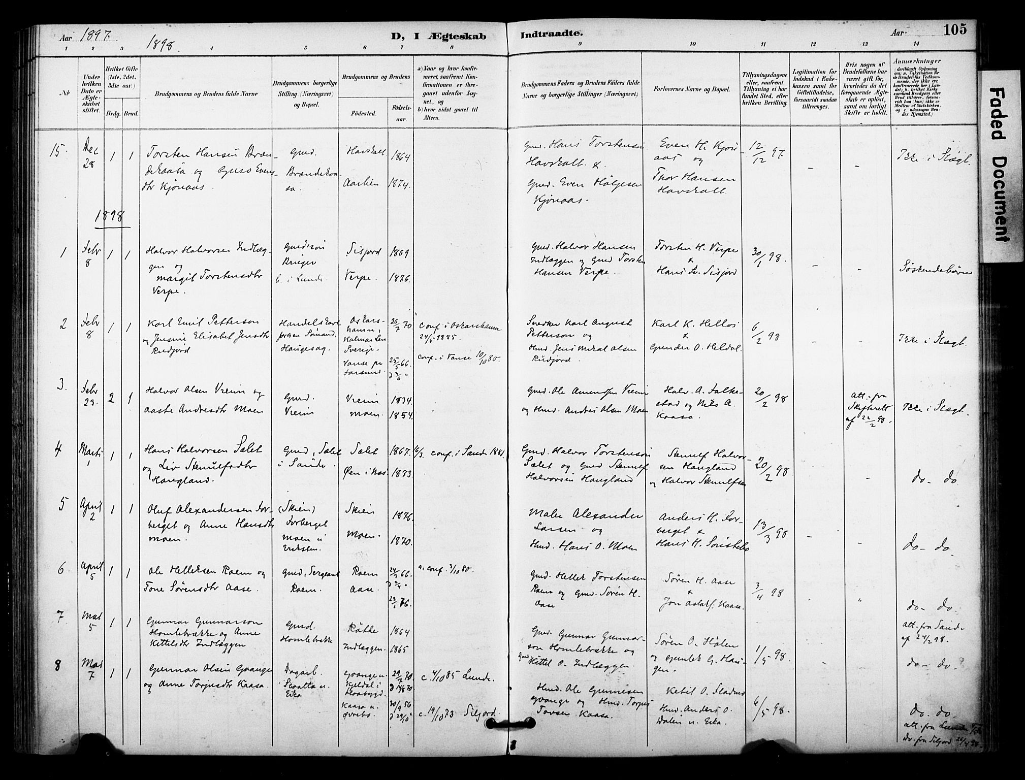 Bø kirkebøker, SAKO/A-257/F/Fa/L0011: Parish register (official) no. 11, 1892-1900, p. 105