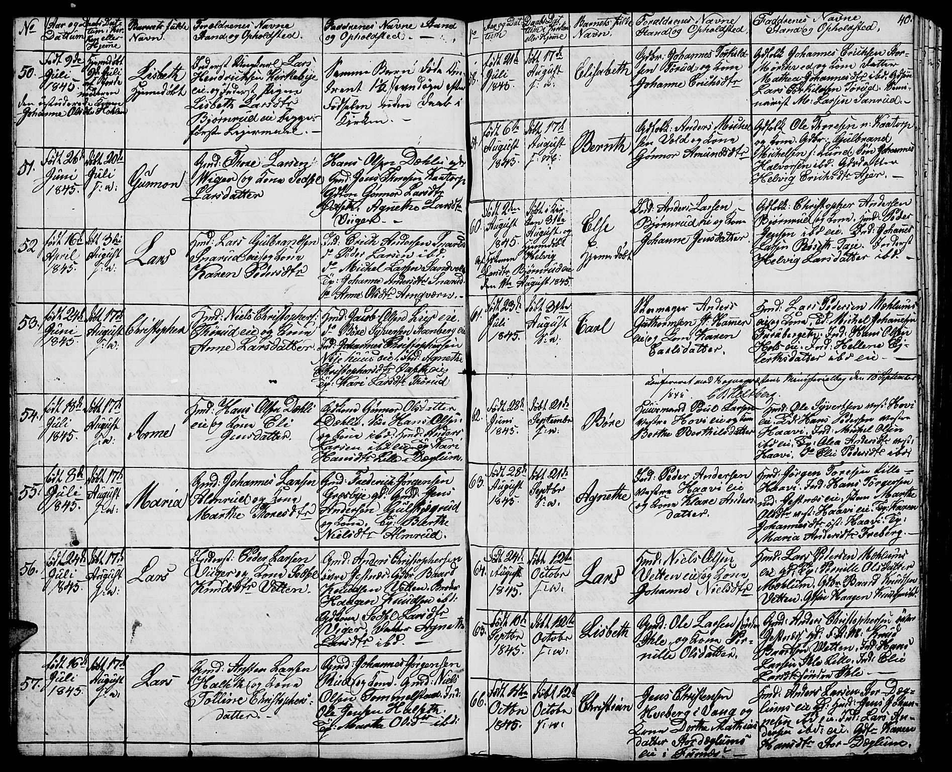 Vang prestekontor, Hedmark, SAH/PREST-008/H/Ha/Hab/L0009: Parish register (copy) no. 9, 1836-1870, p. 40