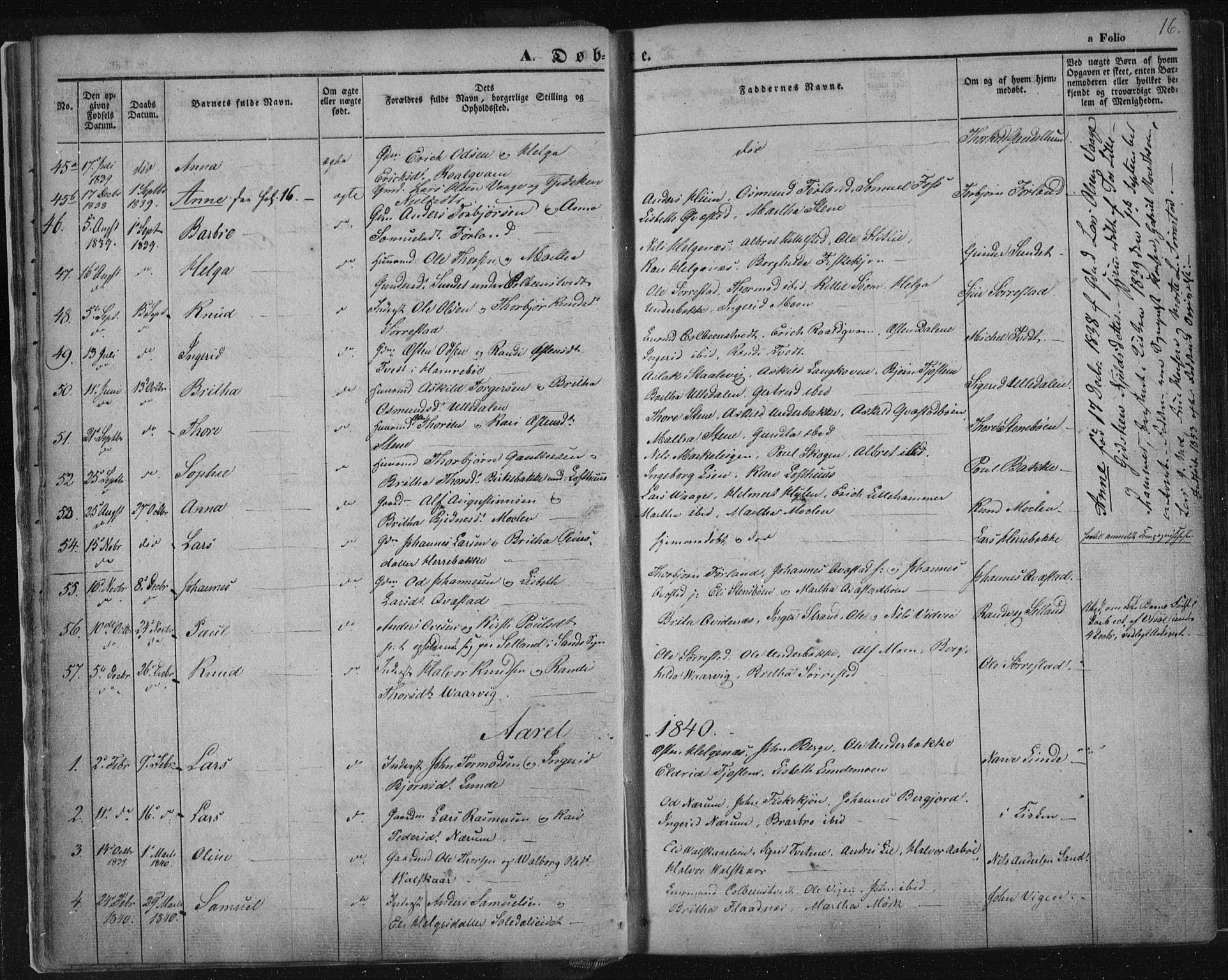 Suldal sokneprestkontor, AV/SAST-A-101845/01/IV/L0008: Parish register (official) no. A 8, 1836-1853, p. 16