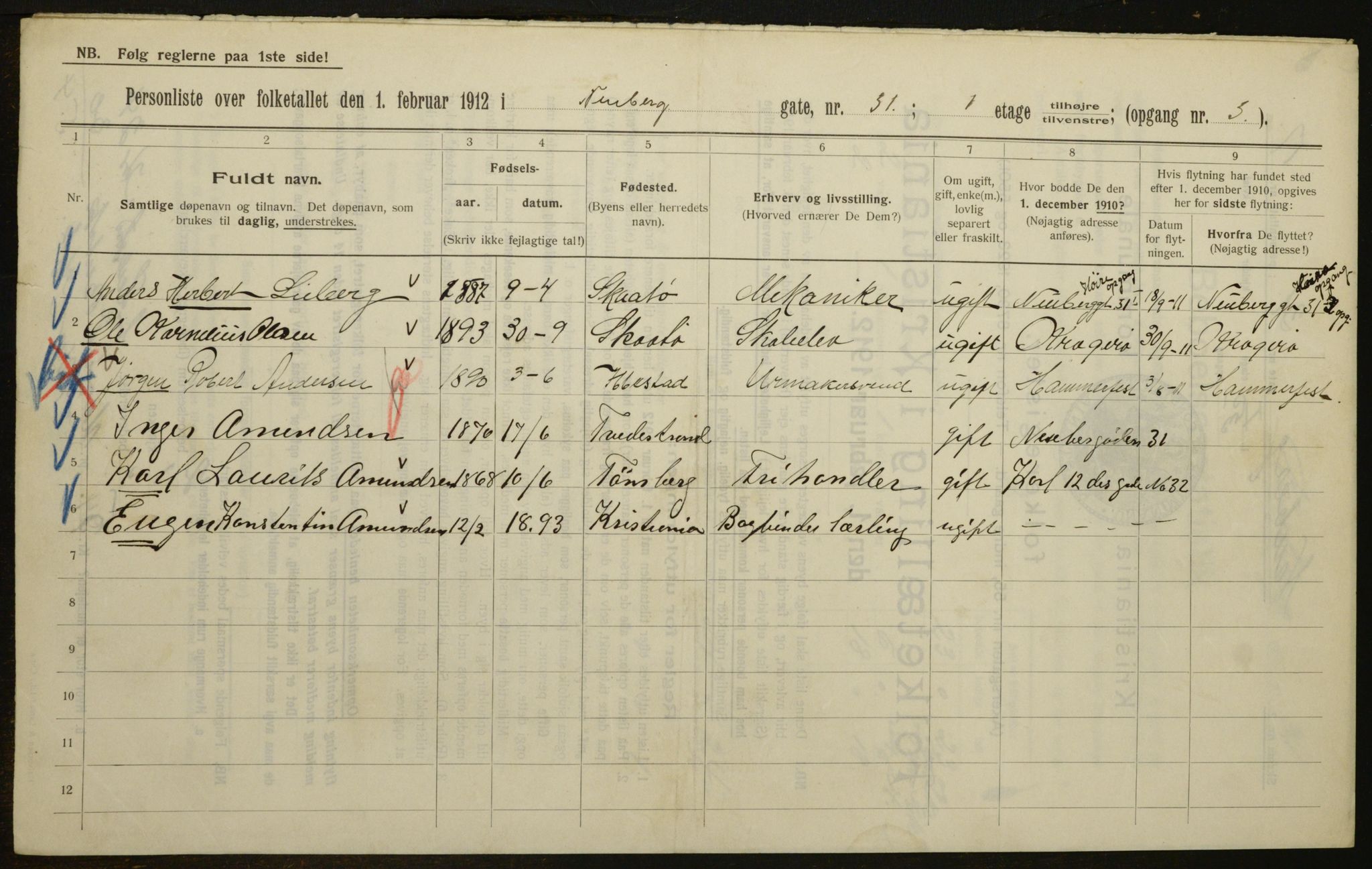 OBA, Municipal Census 1912 for Kristiania, 1912, p. 70717