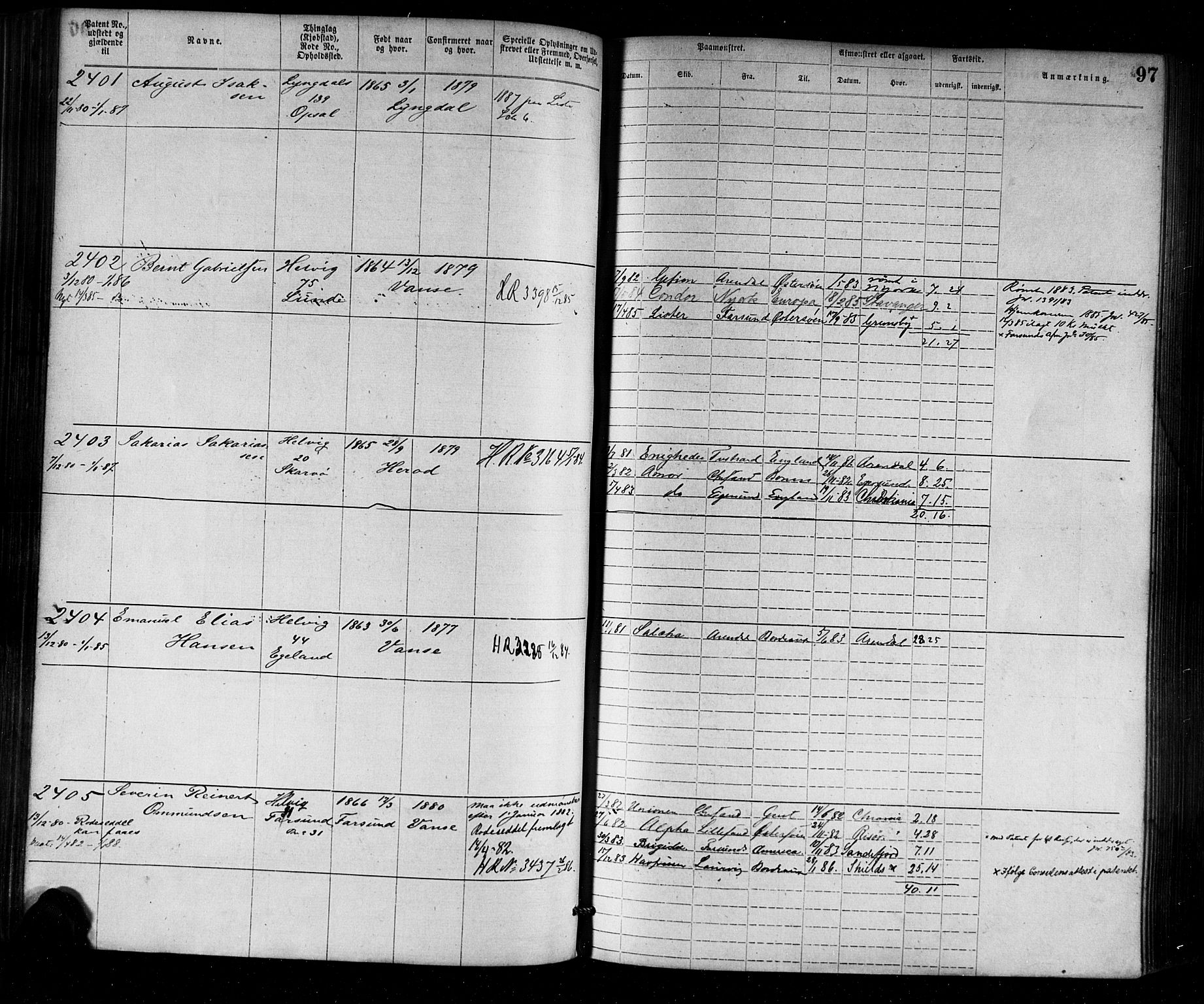 Farsund mønstringskrets, SAK/2031-0017/F/Fa/L0002: Annotasjonsrulle nr 1921-3815 med register, M-2, 1877-1894, p. 123