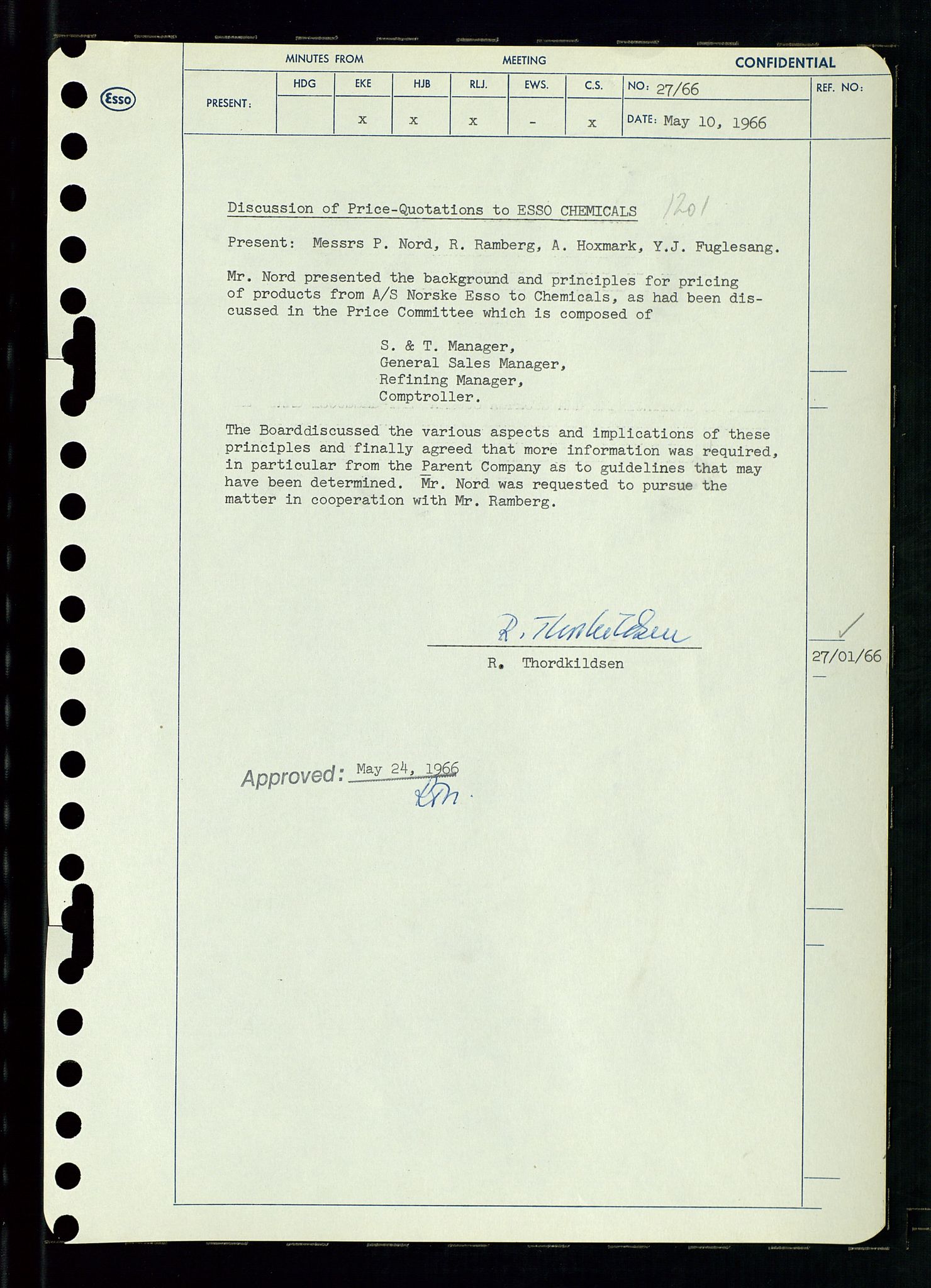 Pa 0982 - Esso Norge A/S, AV/SAST-A-100448/A/Aa/L0002/0002: Den administrerende direksjon Board minutes (styrereferater) / Den administrerende direksjon Board minutes (styrereferater), 1966, p. 61