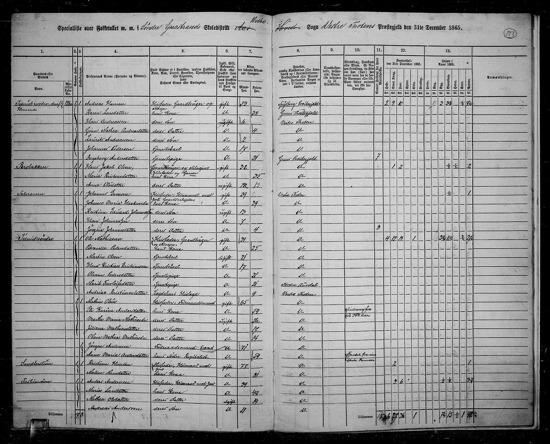 RA, 1865 census for Vestre Toten, 1865, p. 156