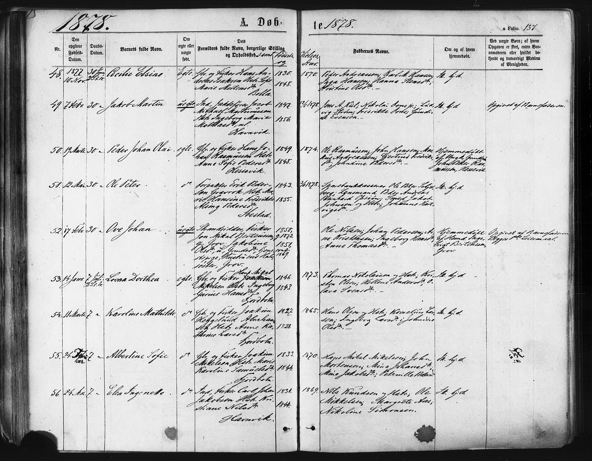 Ibestad sokneprestembete, SATØ/S-0077/H/Ha/Haa/L0010kirke: Parish register (official) no. 10, 1869-1879, p. 137