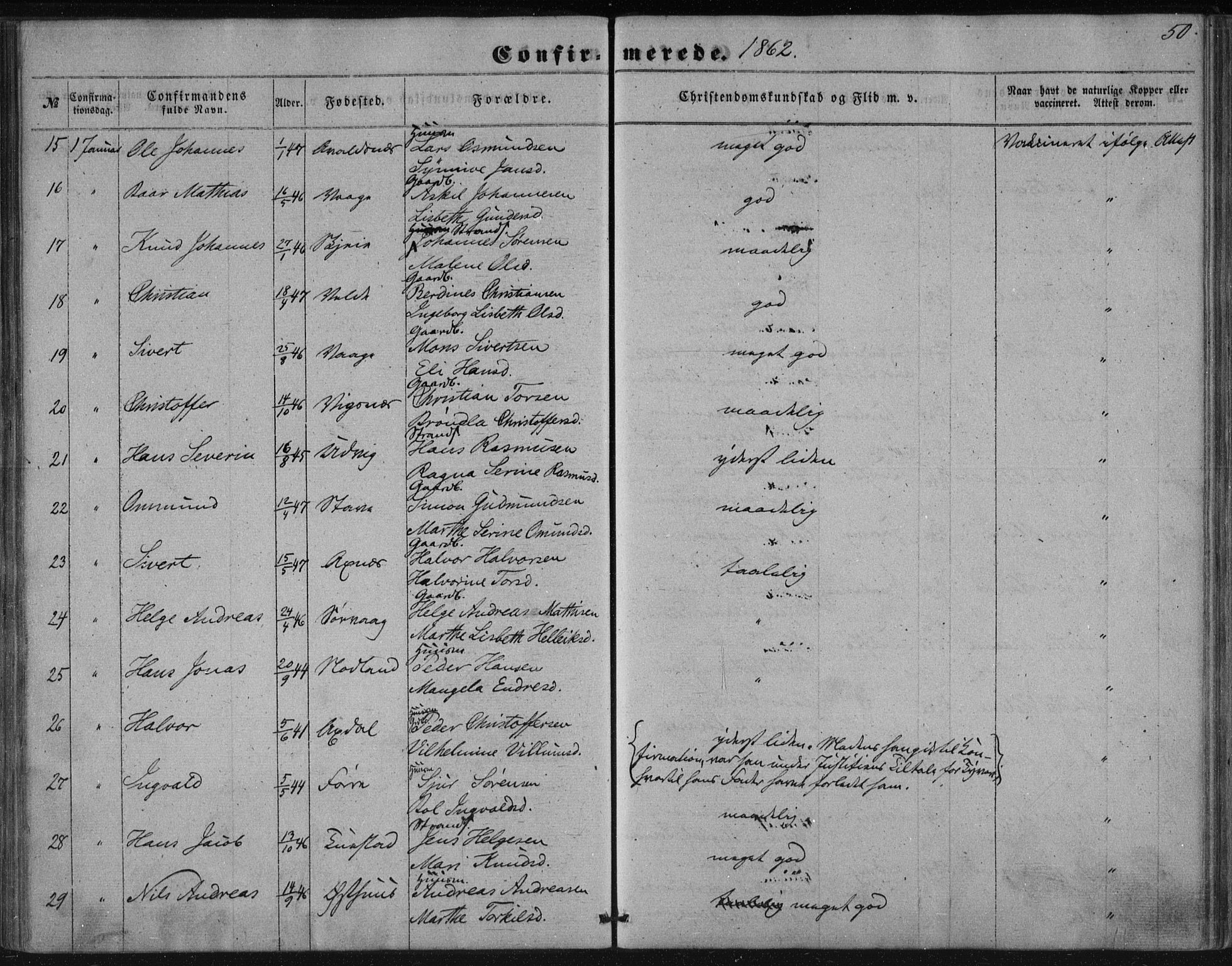 Avaldsnes sokneprestkontor, AV/SAST-A -101851/H/Ha/Haa/L0009: Parish register (official) no. A 9, 1853-1865, p. 50