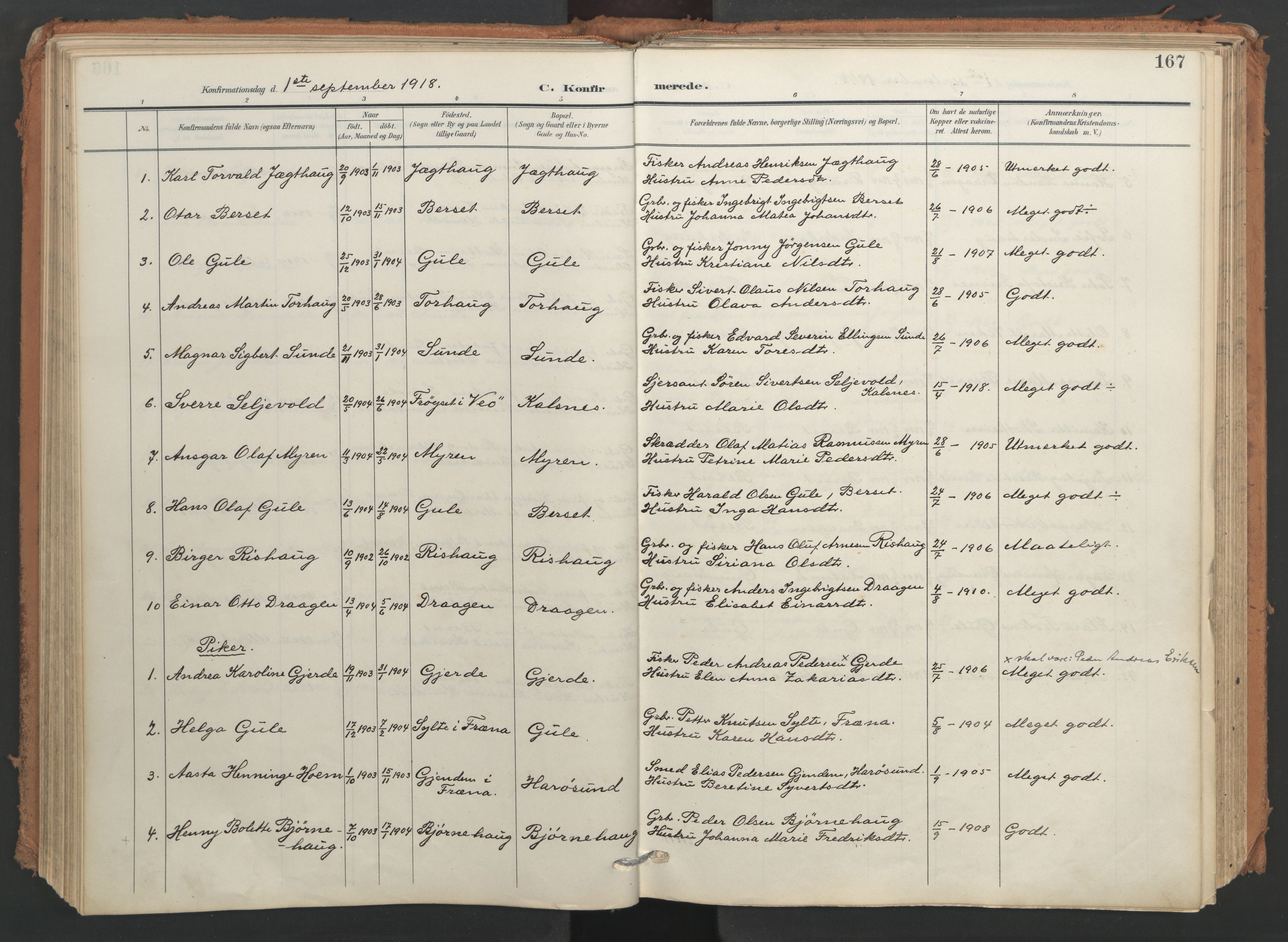 Ministerialprotokoller, klokkerbøker og fødselsregistre - Møre og Romsdal, AV/SAT-A-1454/566/L0771: Parish register (official) no. 566A10, 1904-1929, p. 167
