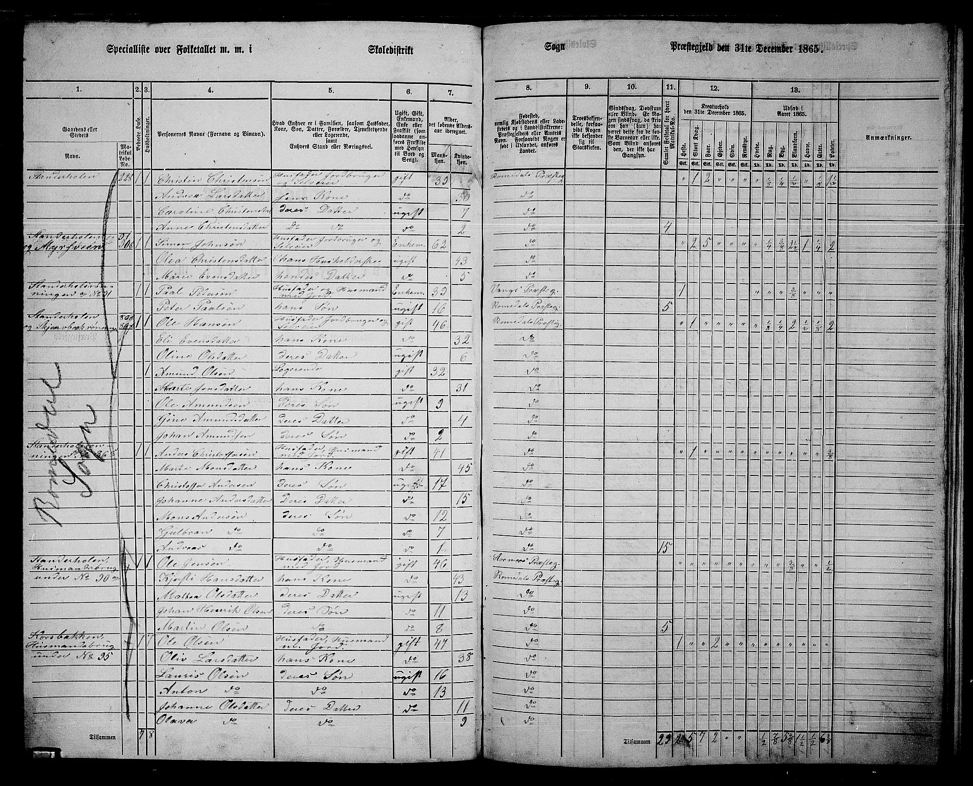 RA, 1865 census for Romedal, 1865, p. 165