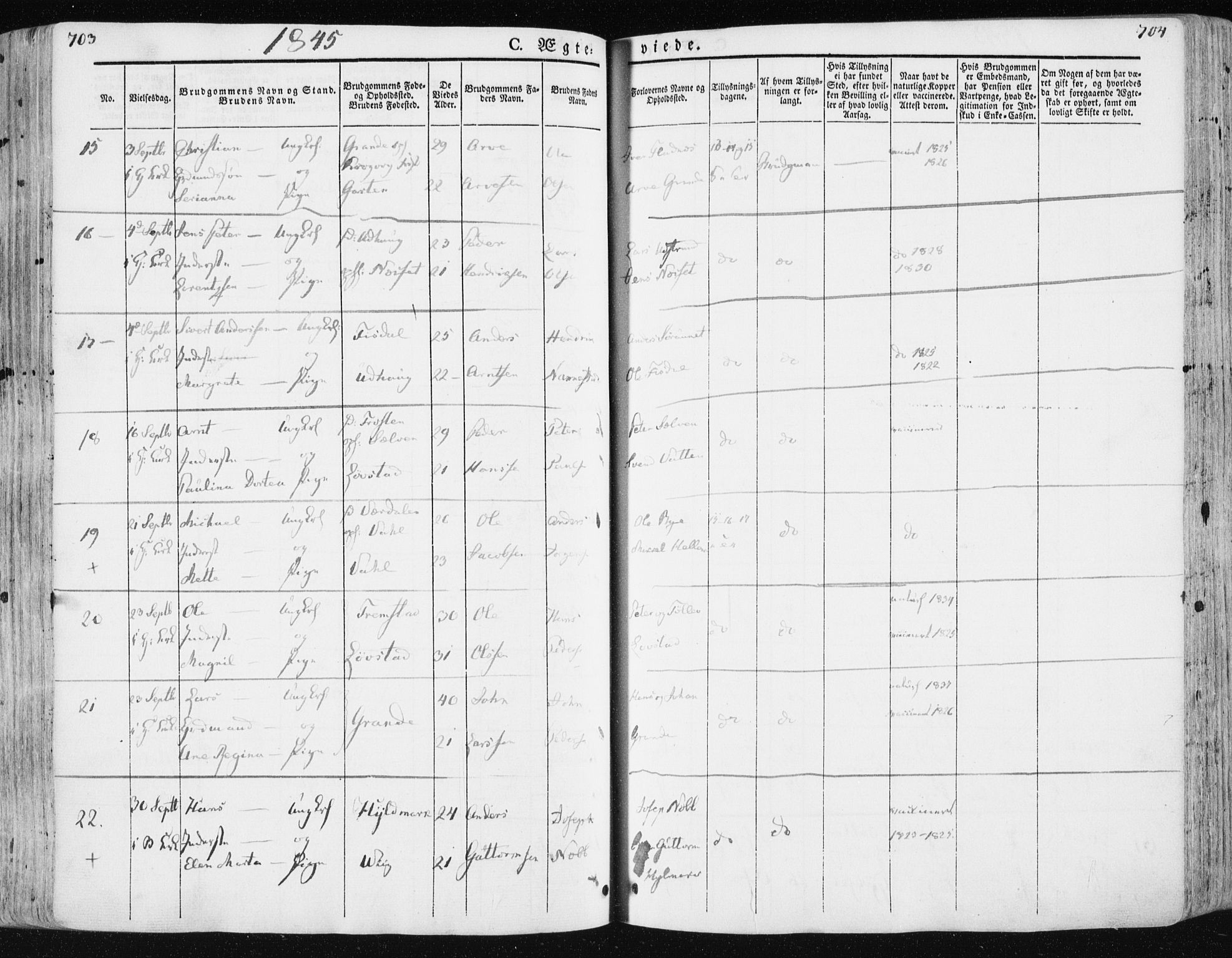 Ministerialprotokoller, klokkerbøker og fødselsregistre - Sør-Trøndelag, AV/SAT-A-1456/659/L0736: Parish register (official) no. 659A06, 1842-1856, p. 703-704