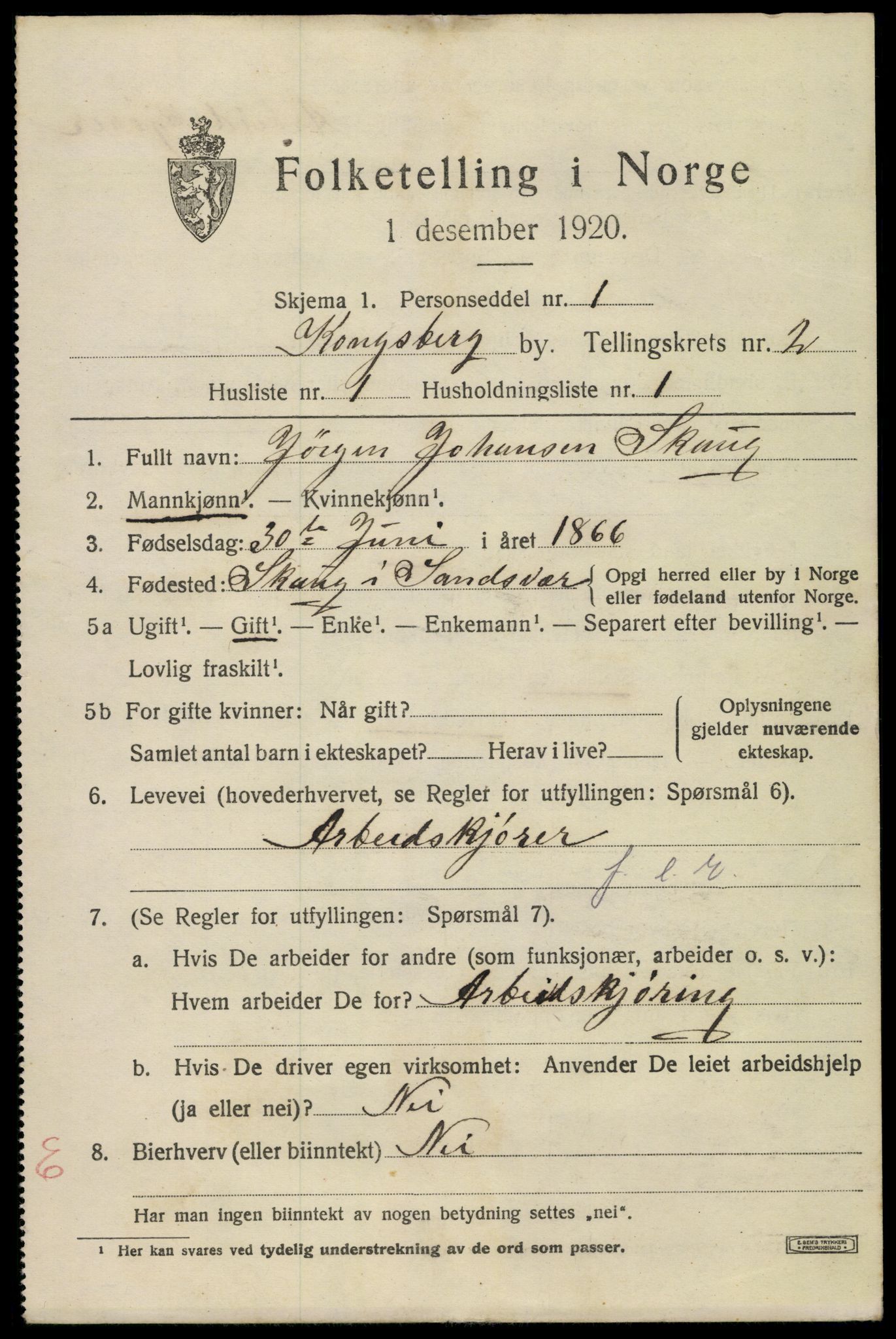 SAKO, 1920 census for Kongsberg, 1920, p. 6768