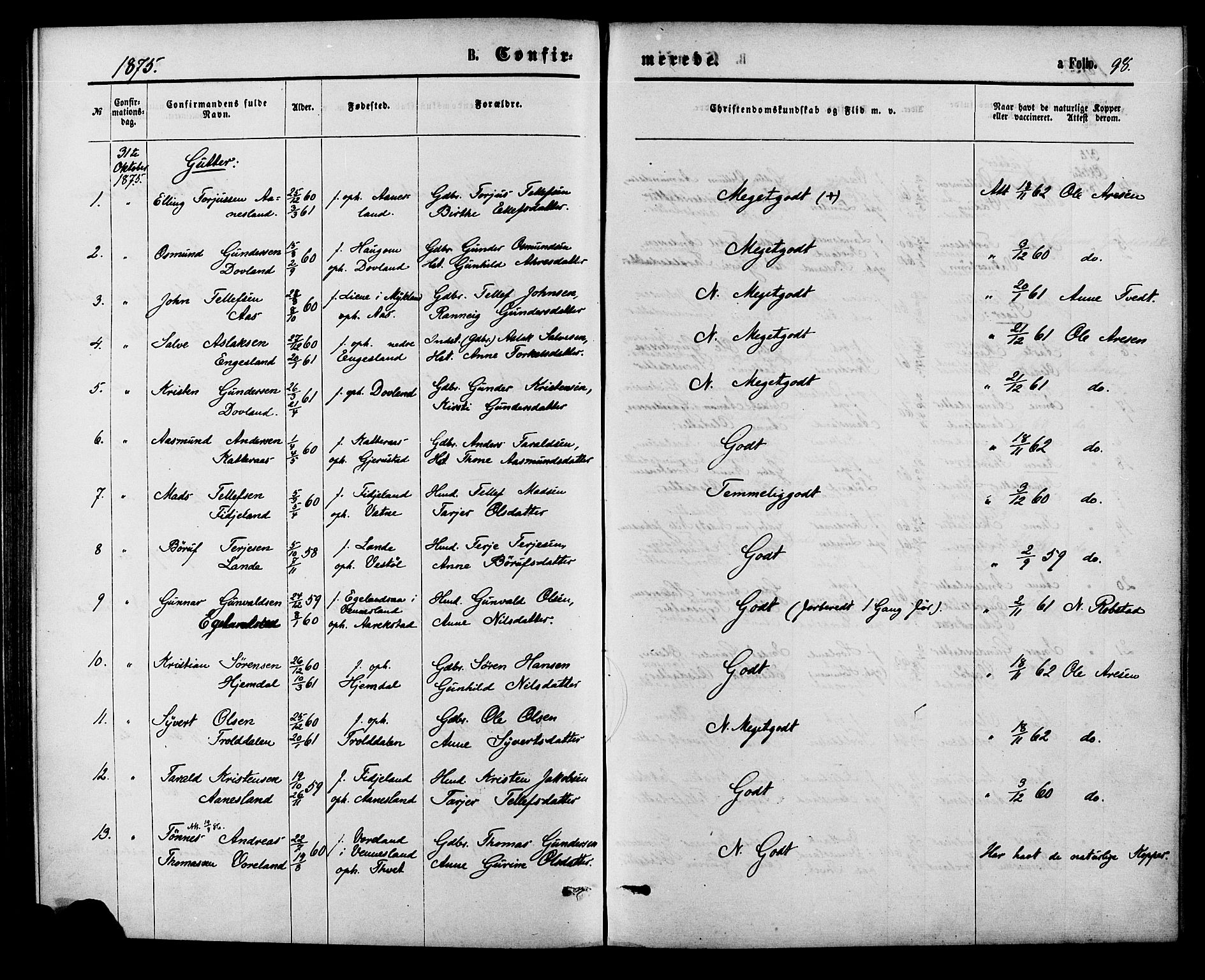 Herefoss sokneprestkontor, SAK/1111-0019/F/Fa/Fab/L0003: Parish register (official) no. A 3, 1875-1886, p. 98