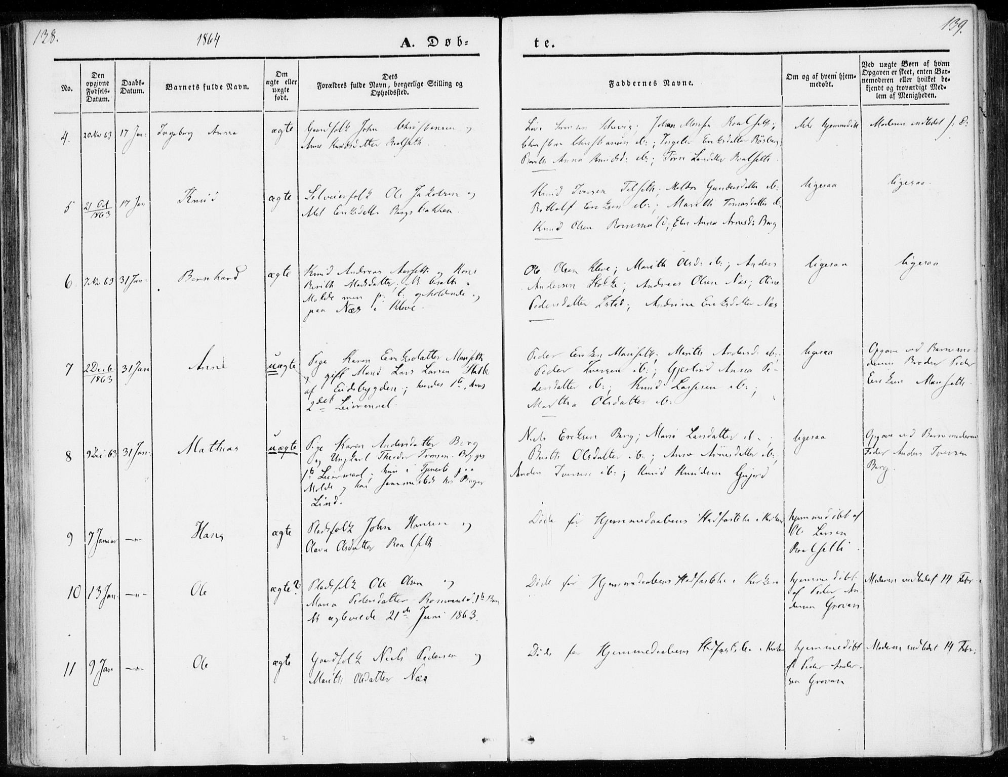 Ministerialprotokoller, klokkerbøker og fødselsregistre - Møre og Romsdal, AV/SAT-A-1454/557/L0680: Parish register (official) no. 557A02, 1843-1869, p. 138-139