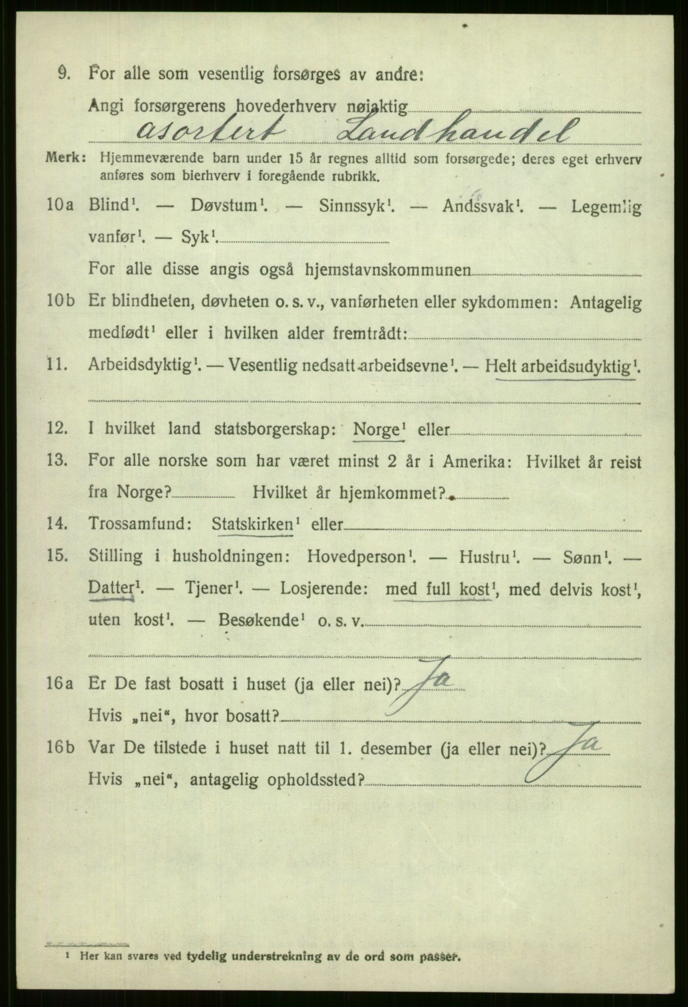 SAB, 1920 census for Voss, 1920, p. 10542