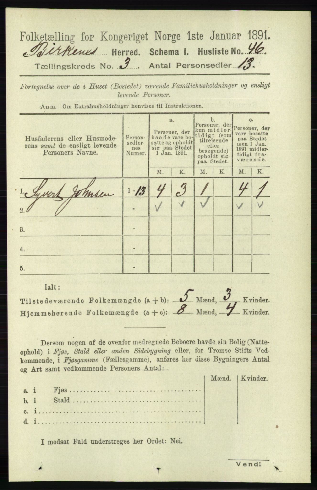 RA, 1891 Census for 0928 Birkenes, 1891, p. 826