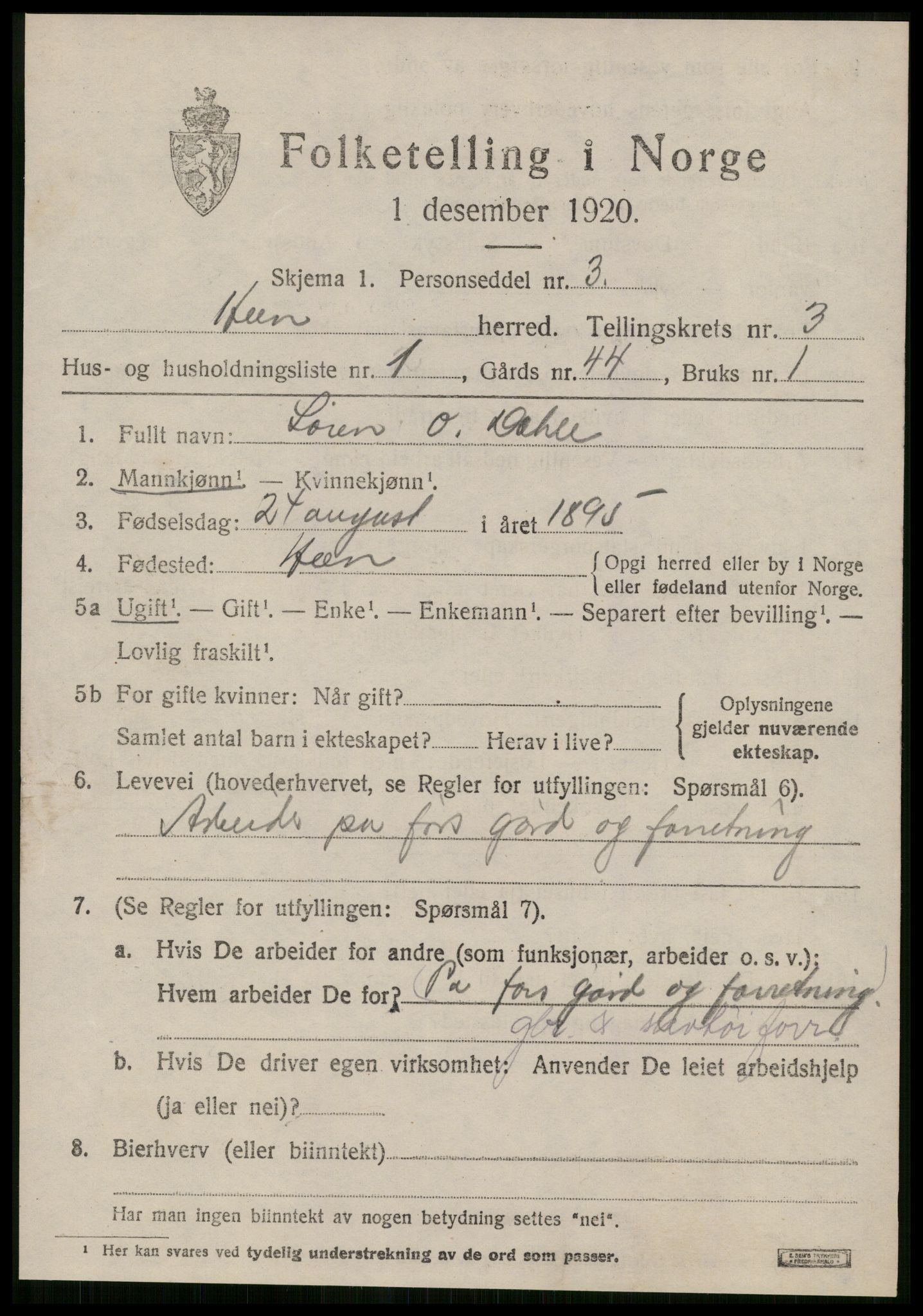 SAT, 1920 census for Hen, 1920, p. 1430