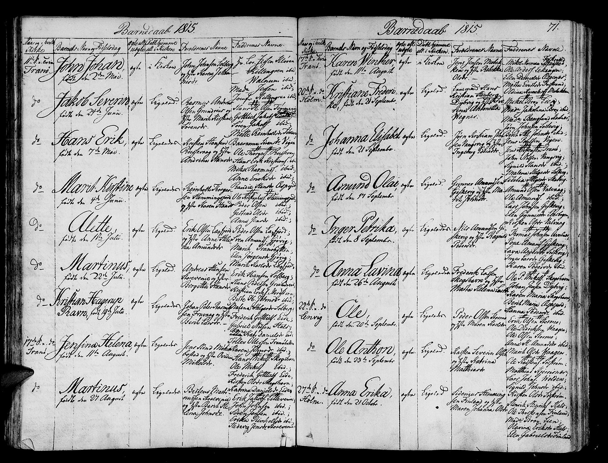 Tranøy sokneprestkontor, AV/SATØ-S-1313/I/Ia/Iaa/L0003kirke: Parish register (official) no. 3, 1807-1820, p. 71
