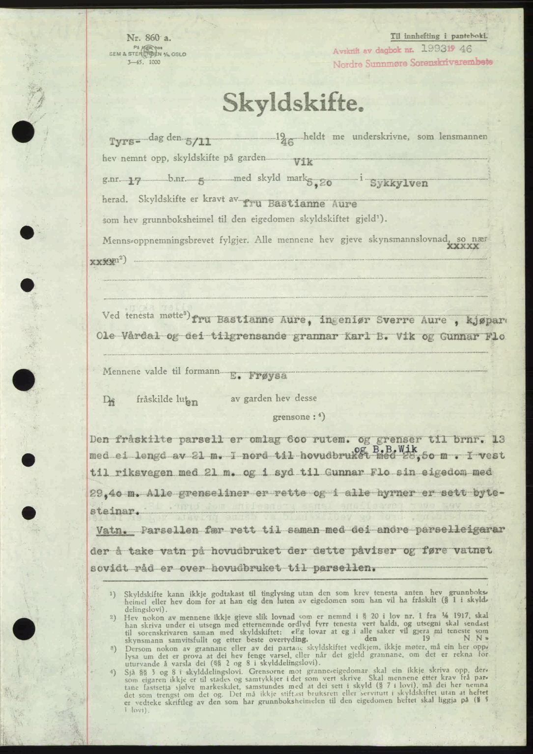 Nordre Sunnmøre sorenskriveri, AV/SAT-A-0006/1/2/2C/2Ca: Mortgage book no. A23, 1946-1947, Diary no: : 1993/1946