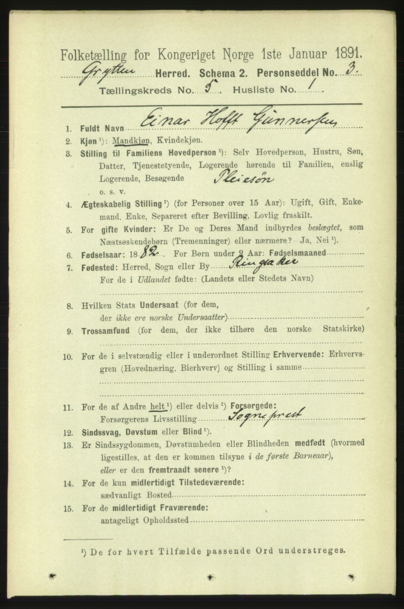 RA, 1891 census for 1539 Grytten, 1891, p. 1687