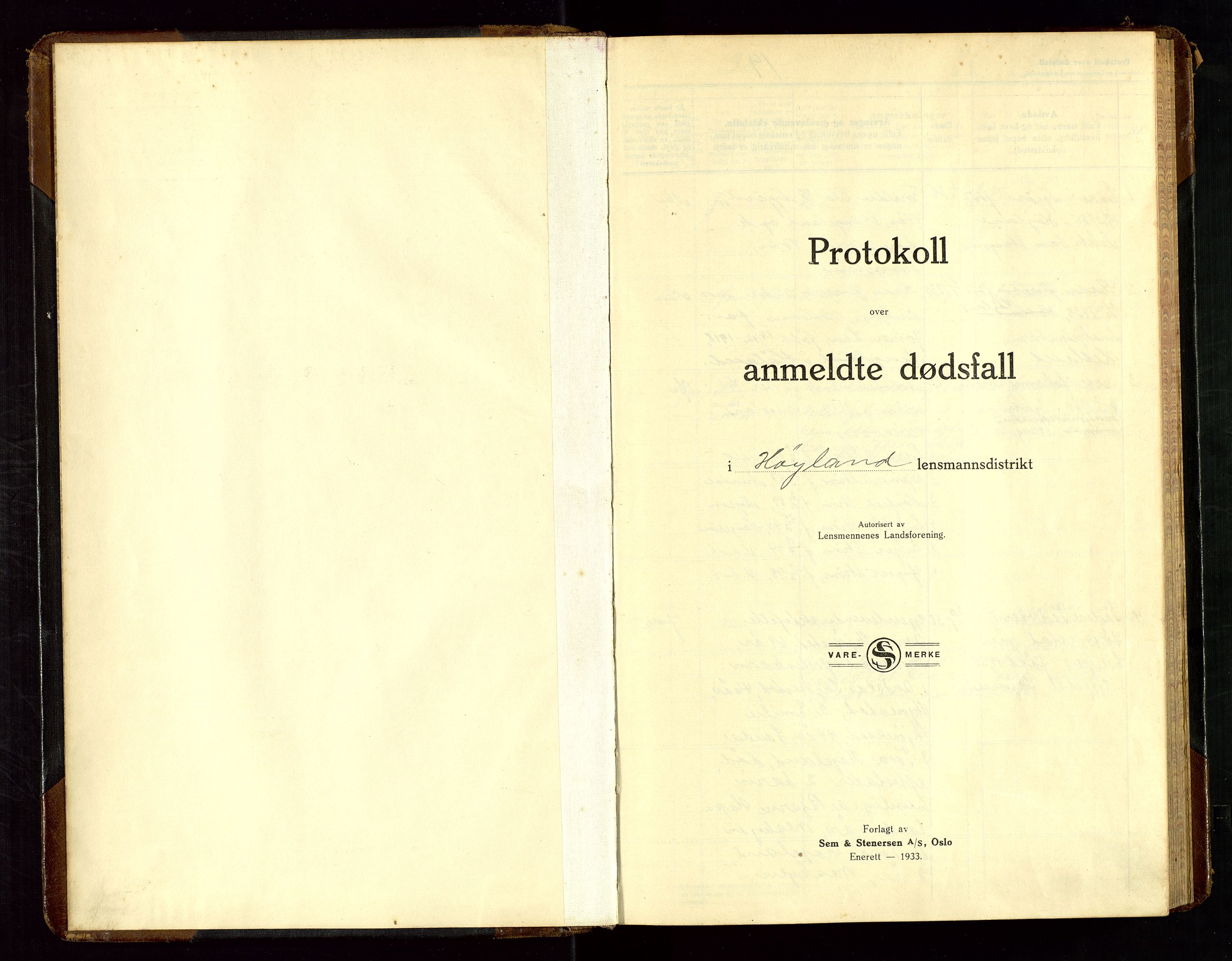 Høyland/Sandnes lensmannskontor, SAST/A-100166/Gga/L0007: "Protkokoll over anmeldte dødsfall i Høyland lensmandsdistrikt", 1938-1944