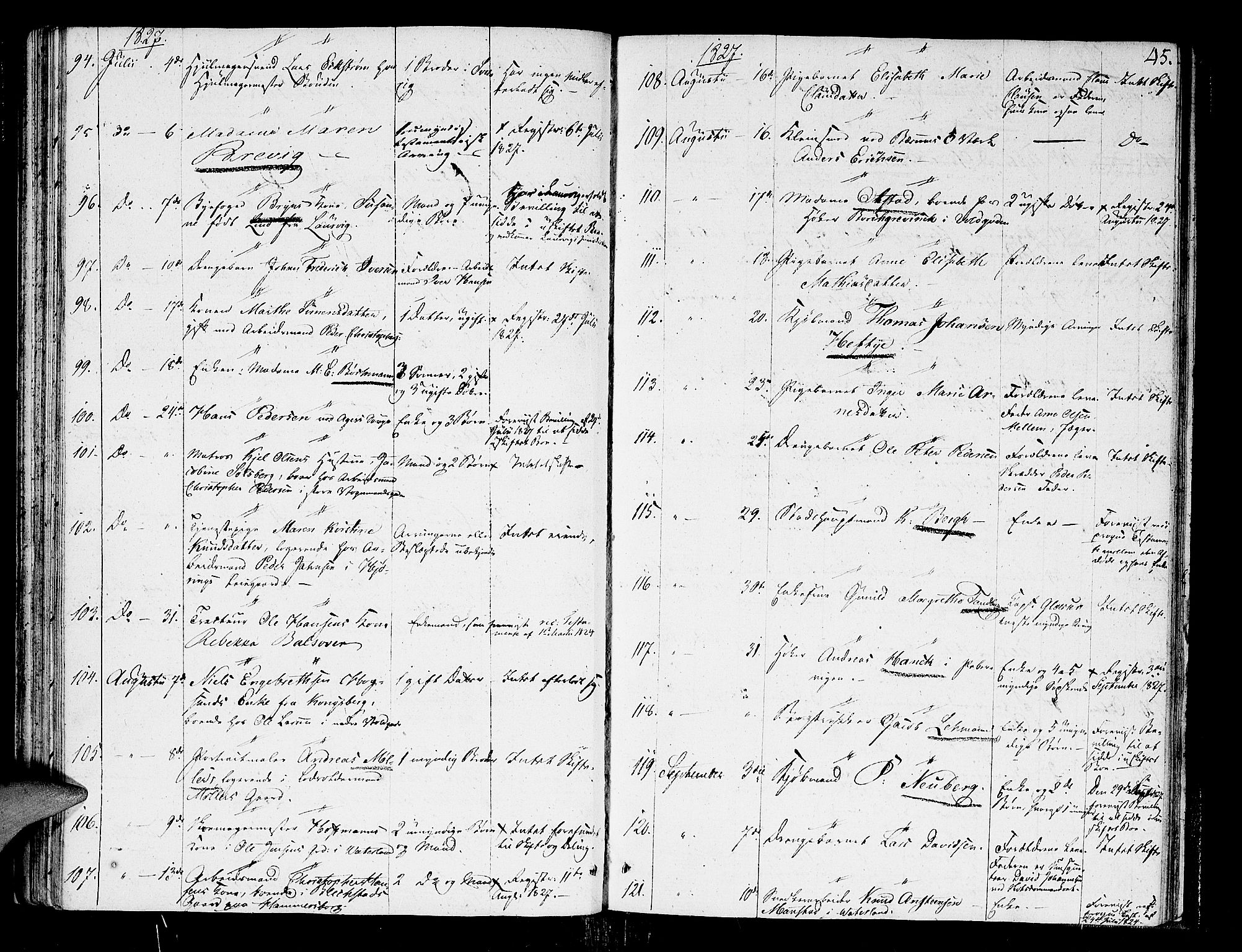 Oslo skifterett, AV/SAO-A-10383/G/Ga/Gaa/L0001: Dødsfallsprotokoll, 1822-1831, p. 44b-45a