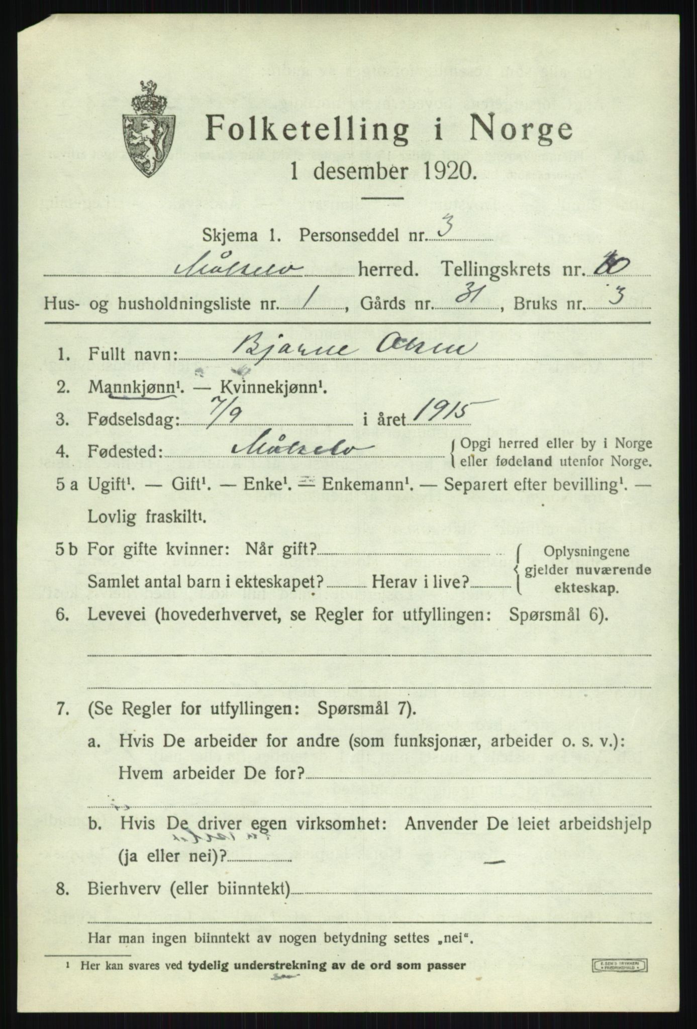 SATØ, 1920 census for Målselv, 1920, p. 5479