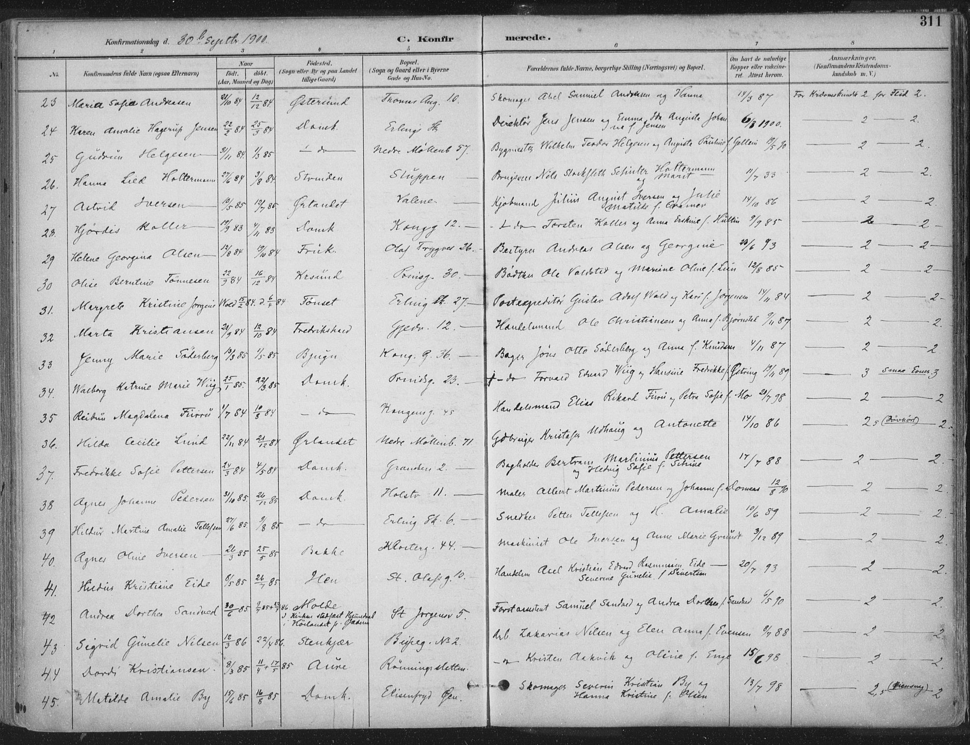 Ministerialprotokoller, klokkerbøker og fødselsregistre - Sør-Trøndelag, SAT/A-1456/601/L0062: Parish register (official) no. 601A30, 1891-1911, p. 311