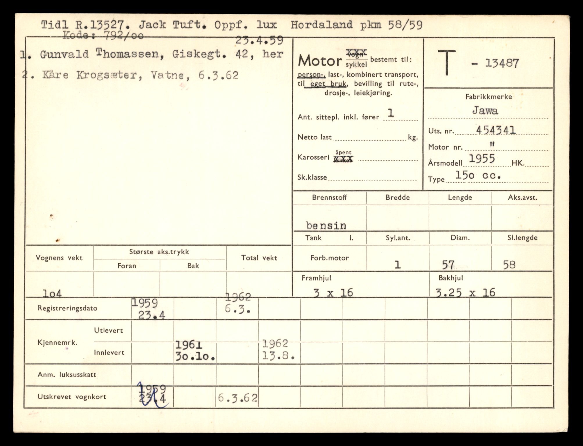 Møre og Romsdal vegkontor - Ålesund trafikkstasjon, SAT/A-4099/F/Fe/L0039: Registreringskort for kjøretøy T 13361 - T 13530, 1927-1998, p. 2177