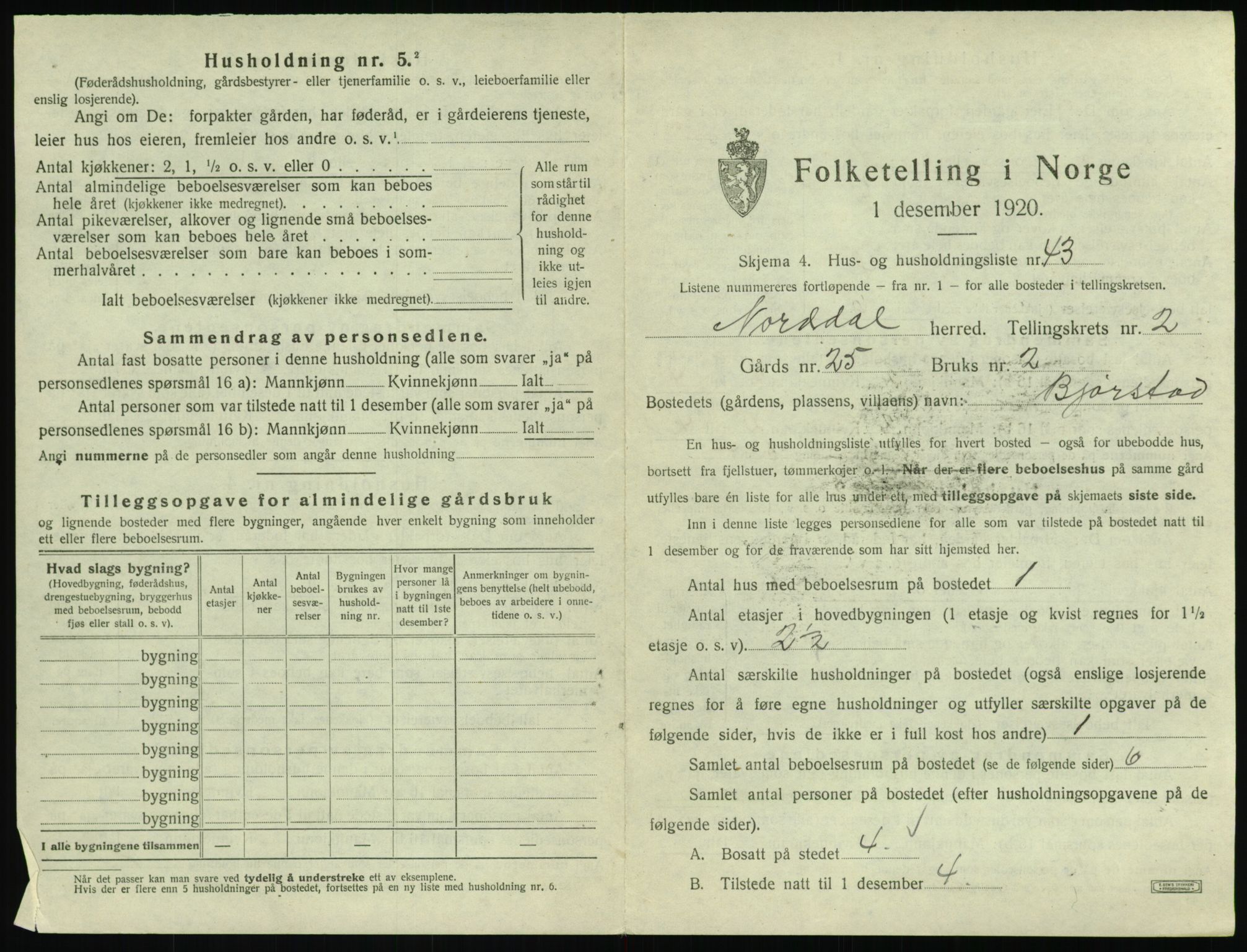 SAT, 1920 census for Norddal, 1920, p. 233