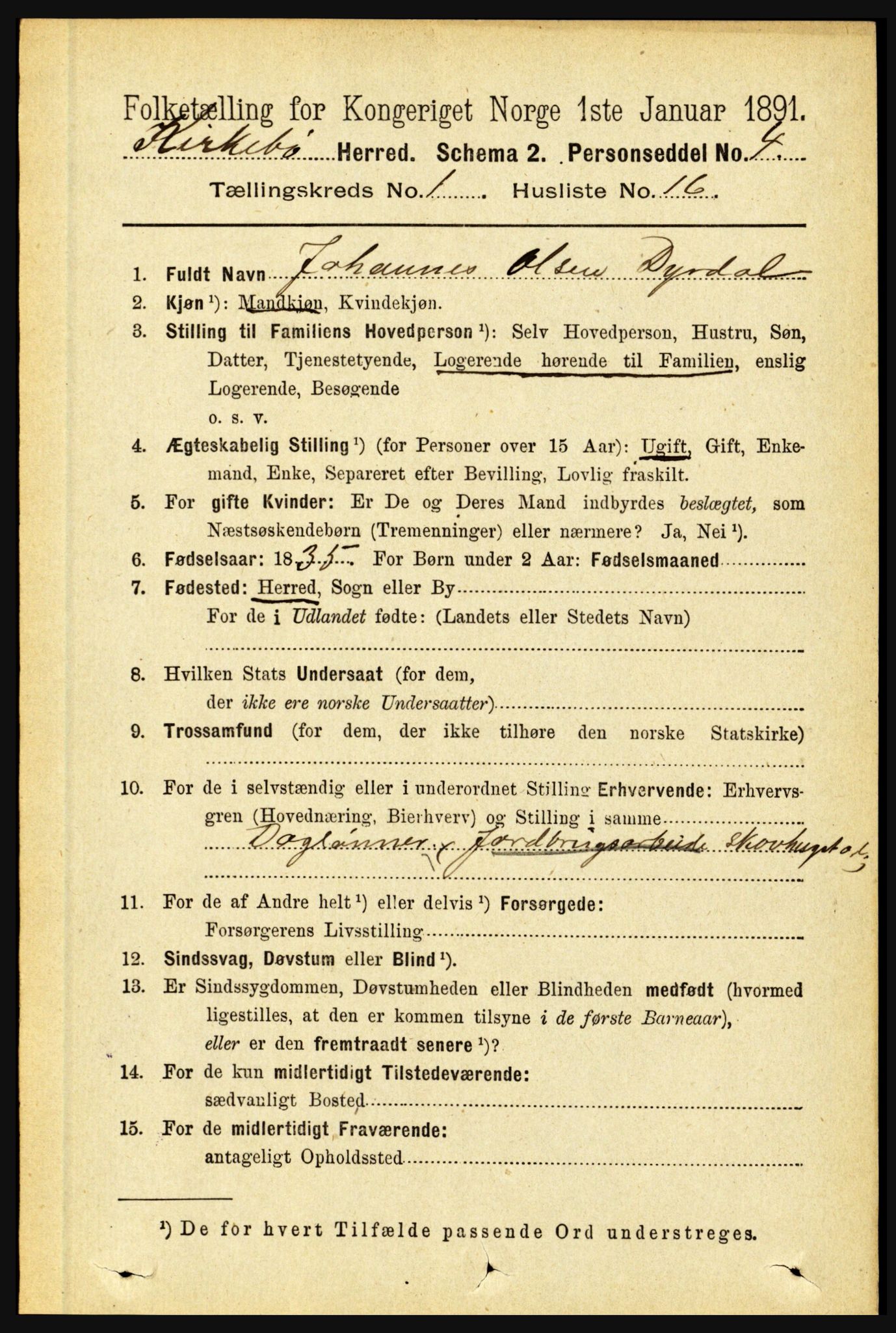 RA, 1891 census for 1416 Kyrkjebø, 1891, p. 162