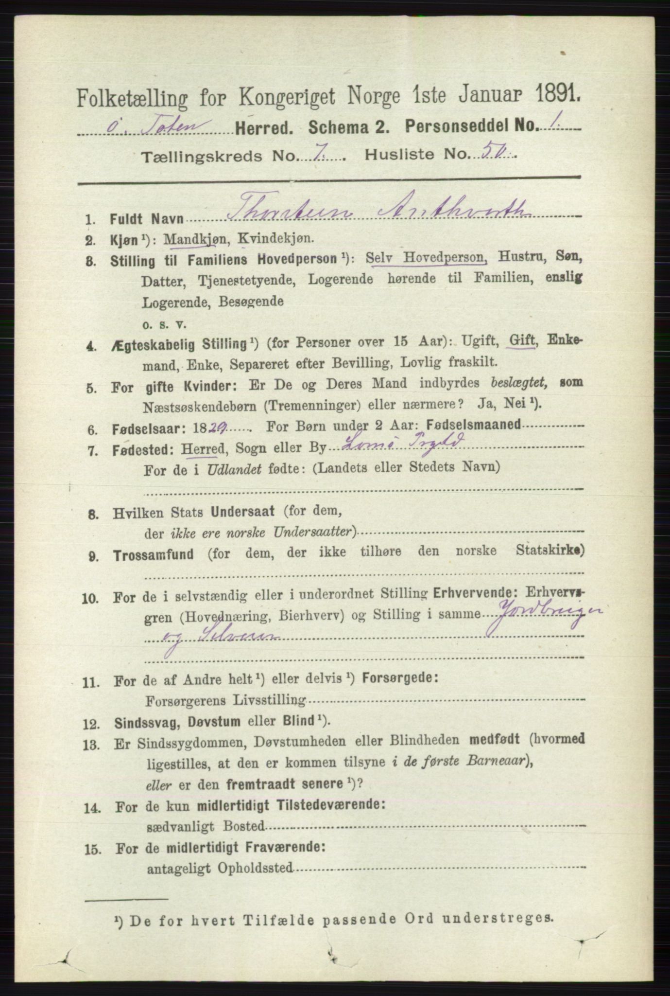 RA, 1891 census for 0528 Østre Toten, 1891, p. 4723