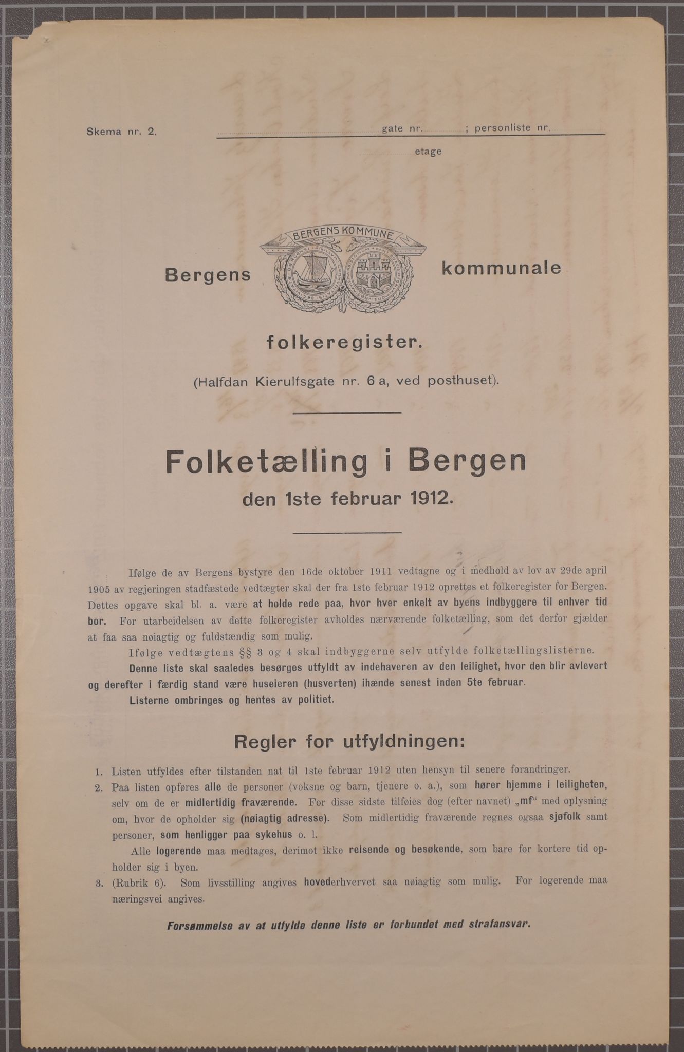 SAB, Municipal Census 1912 for Bergen, 1912, p. 1874