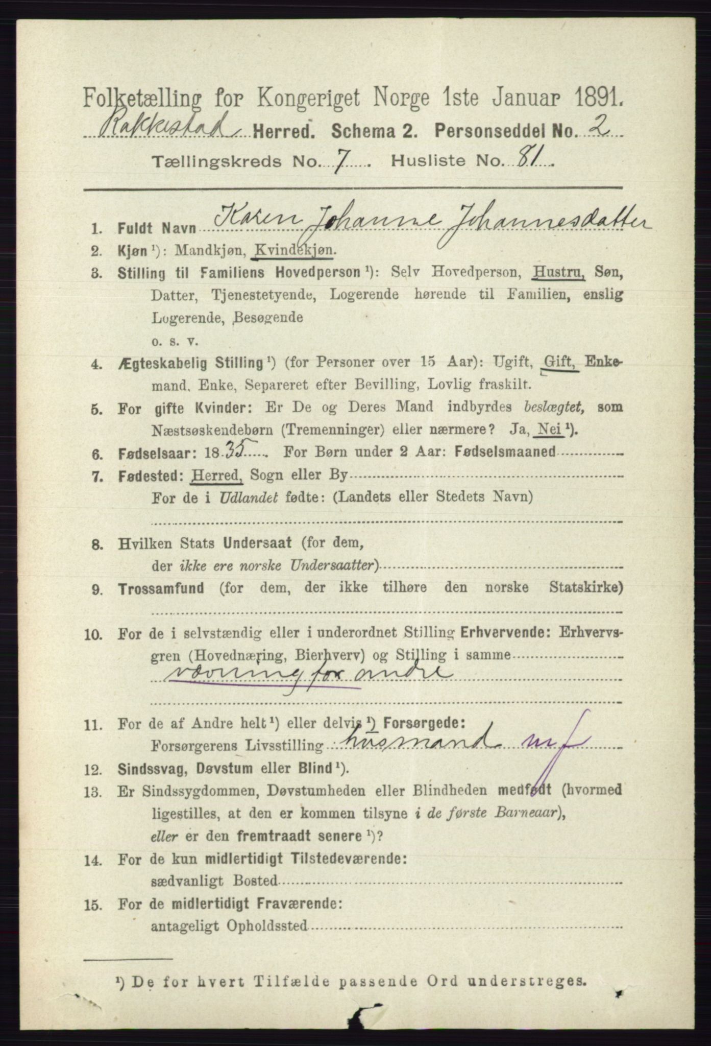 RA, 1891 census for 0128 Rakkestad, 1891, p. 3552