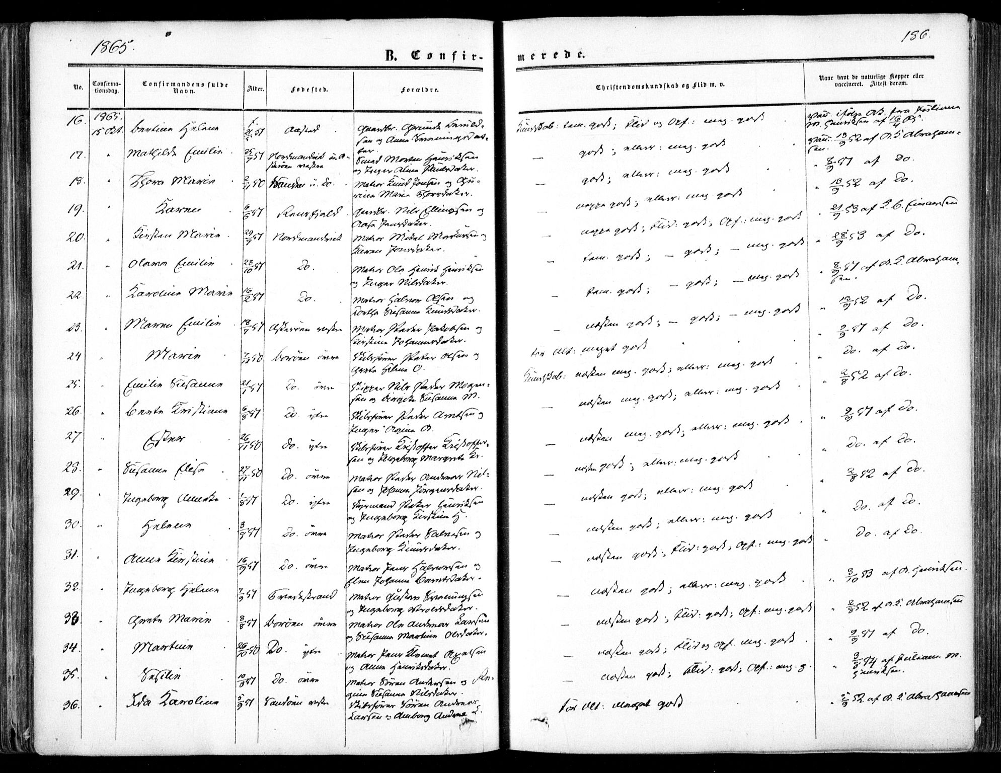 Dypvåg sokneprestkontor, AV/SAK-1111-0007/F/Fa/Faa/L0006: Parish register (official) no. A 6, 1855-1872, p. 186