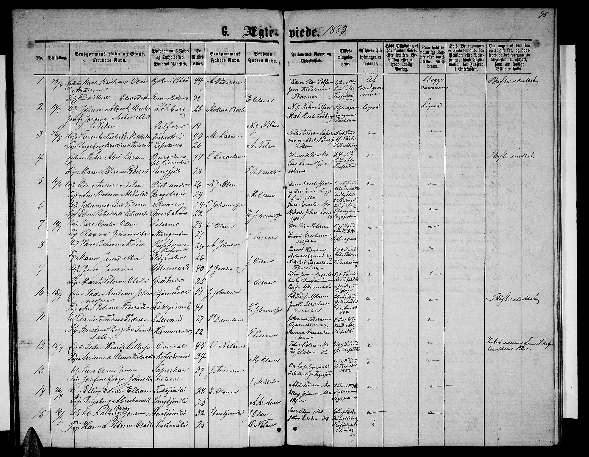 Ministerialprotokoller, klokkerbøker og fødselsregistre - Nordland, AV/SAT-A-1459/827/L0417: Parish register (copy) no. 827C06, 1864-1886, p. 45