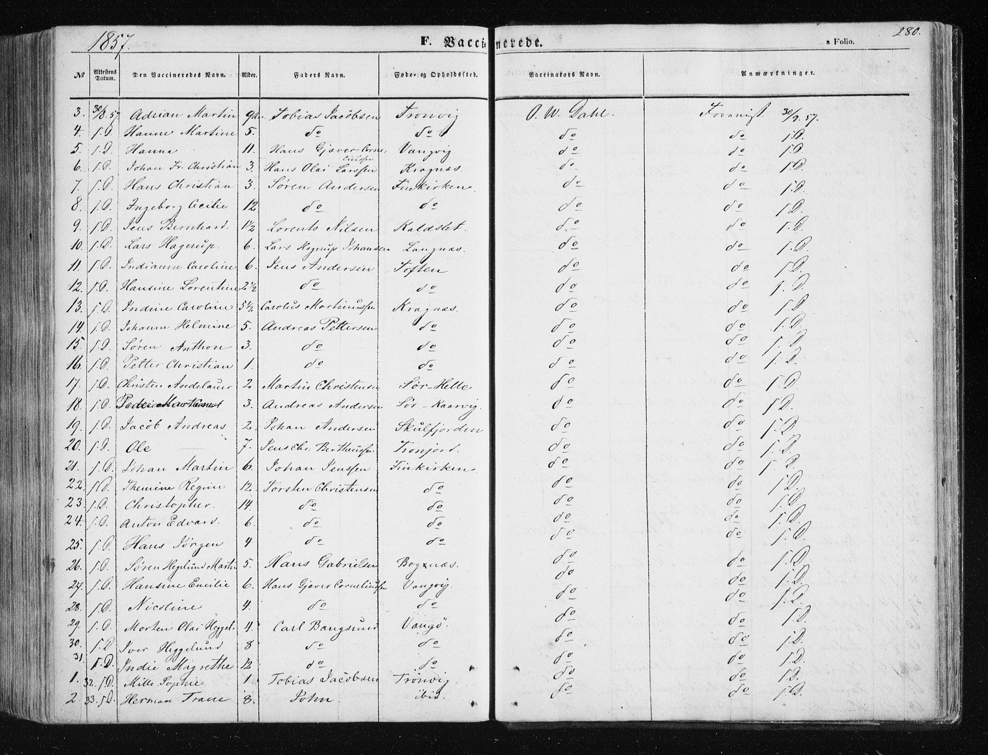 Tromsøysund sokneprestkontor, AV/SATØ-S-1304/G/Ga/L0001kirke: Parish register (official) no. 1, 1856-1867, p. 280