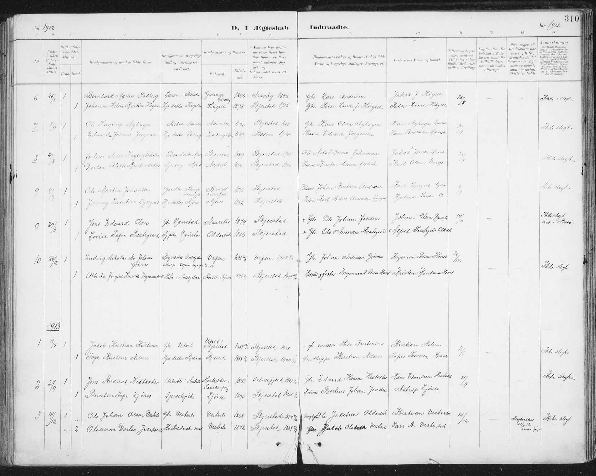 Ministerialprotokoller, klokkerbøker og fødselsregistre - Nordland, SAT/A-1459/852/L0741: Parish register (official) no. 852A11, 1894-1917, p. 310