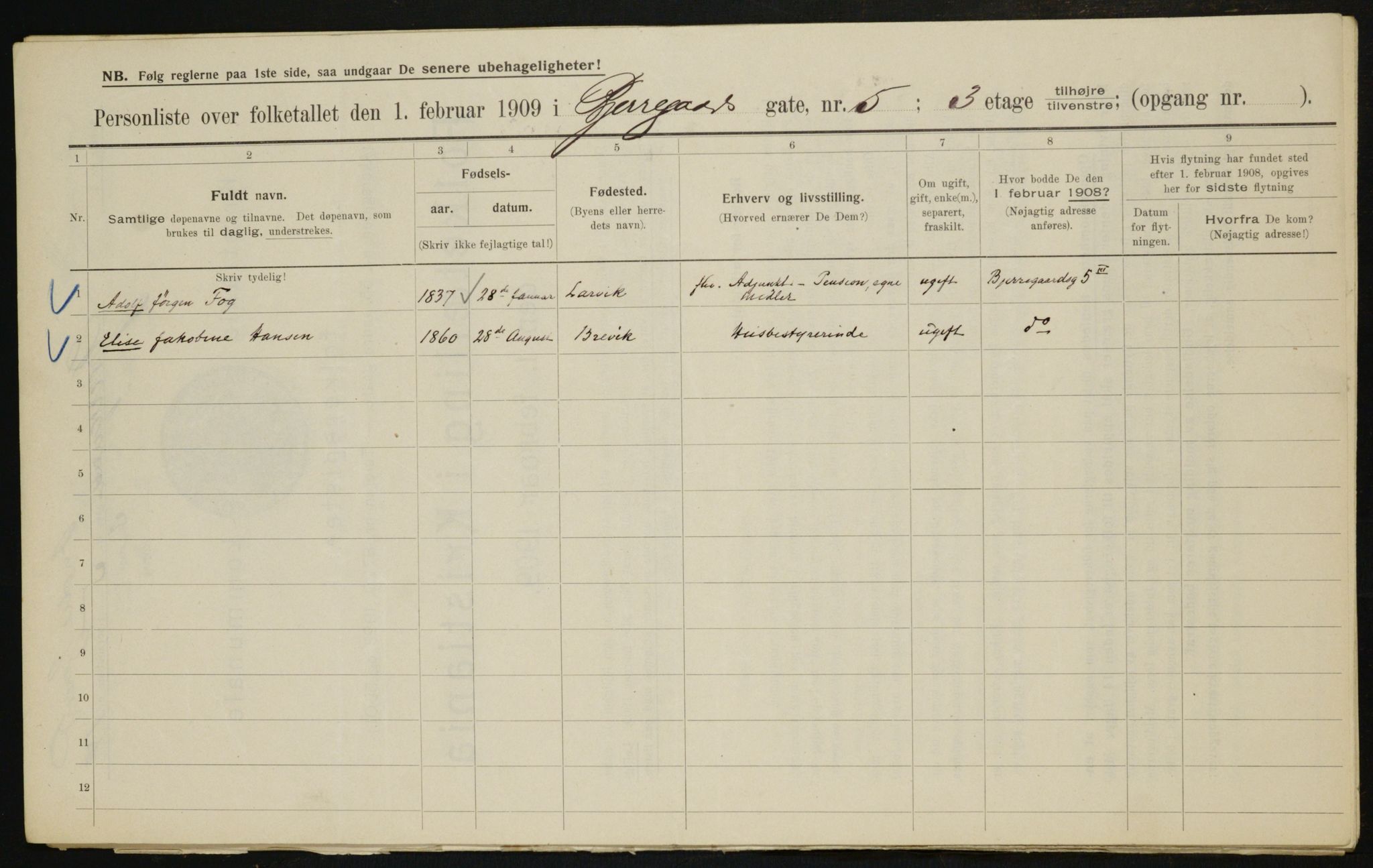 OBA, Municipal Census 1909 for Kristiania, 1909, p. 5176
