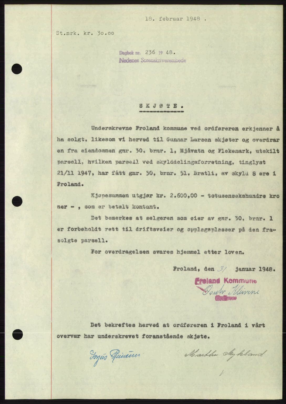 Nedenes sorenskriveri, SAK/1221-0006/G/Gb/Gba/L0058: Mortgage book no. A10, 1947-1948, Diary no: : 236/1948