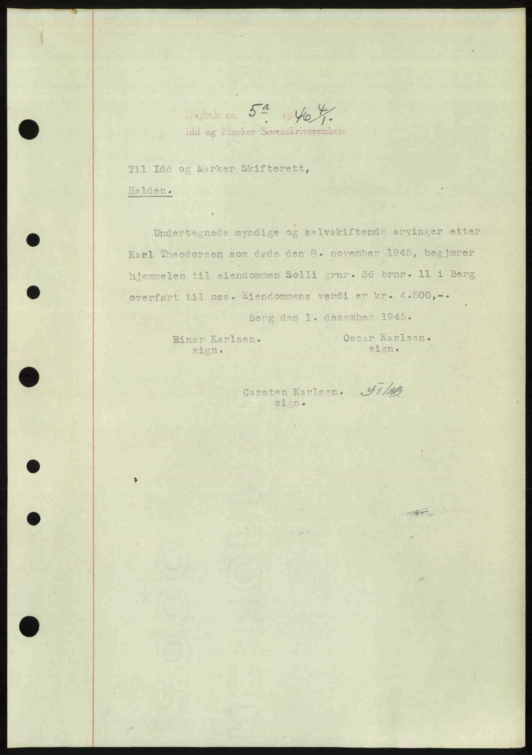 Idd og Marker sorenskriveri, AV/SAO-A-10283/G/Gb/Gbb/L0008: Mortgage book no. A8, 1946-1946, Diary no: : 5/1946