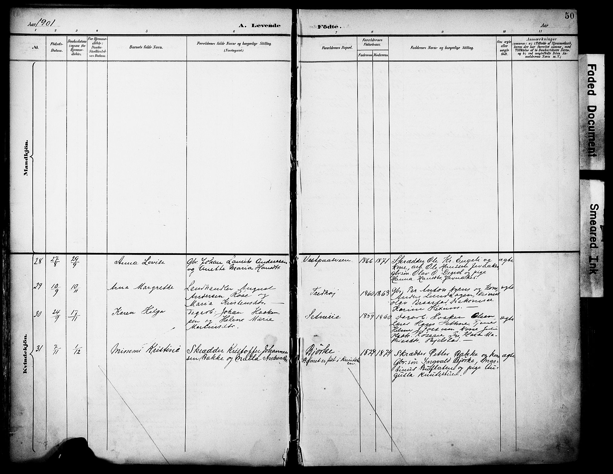 Vestre Toten prestekontor, SAH/PREST-108/H/Ha/Haa/L0013: Parish register (official) no. 13, 1895-1911, p. 50