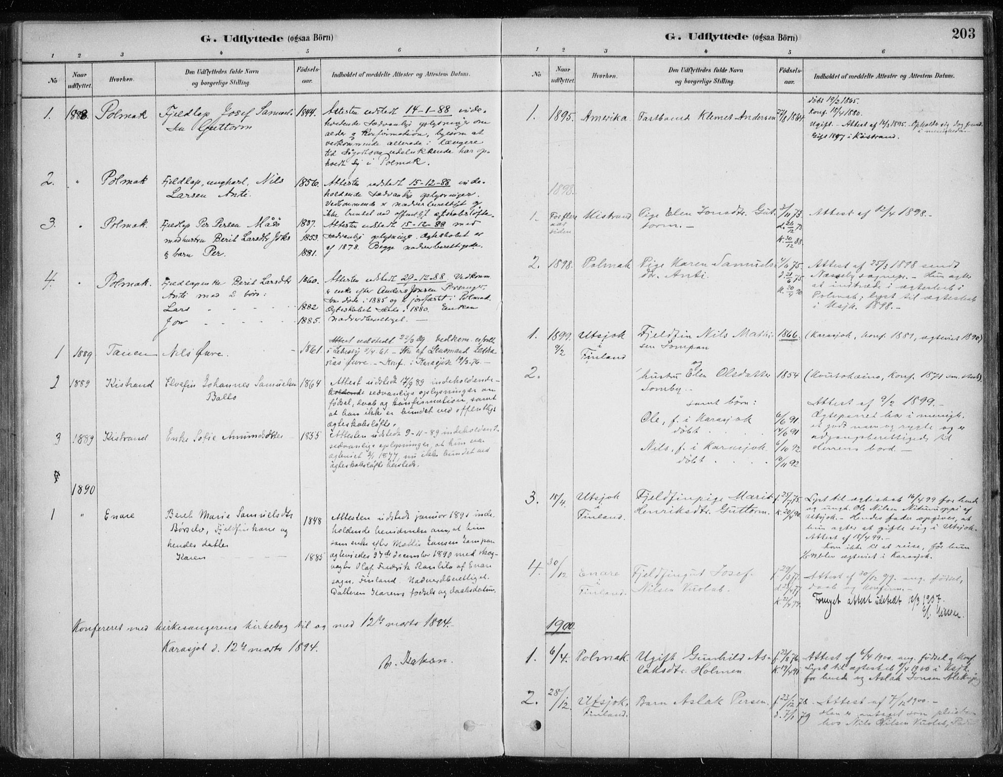 Karasjok sokneprestkontor, SATØ/S-1352/H/Ha/L0002kirke: Parish register (official) no. 2, 1885-1906, p. 203