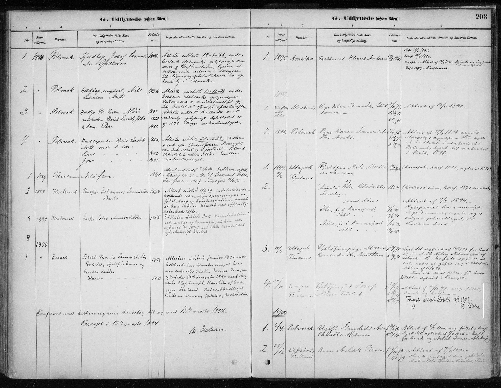 Karasjok sokneprestkontor, AV/SATØ-S-1352/H/Ha/L0002kirke: Parish register (official) no. 2, 1885-1906, p. 203