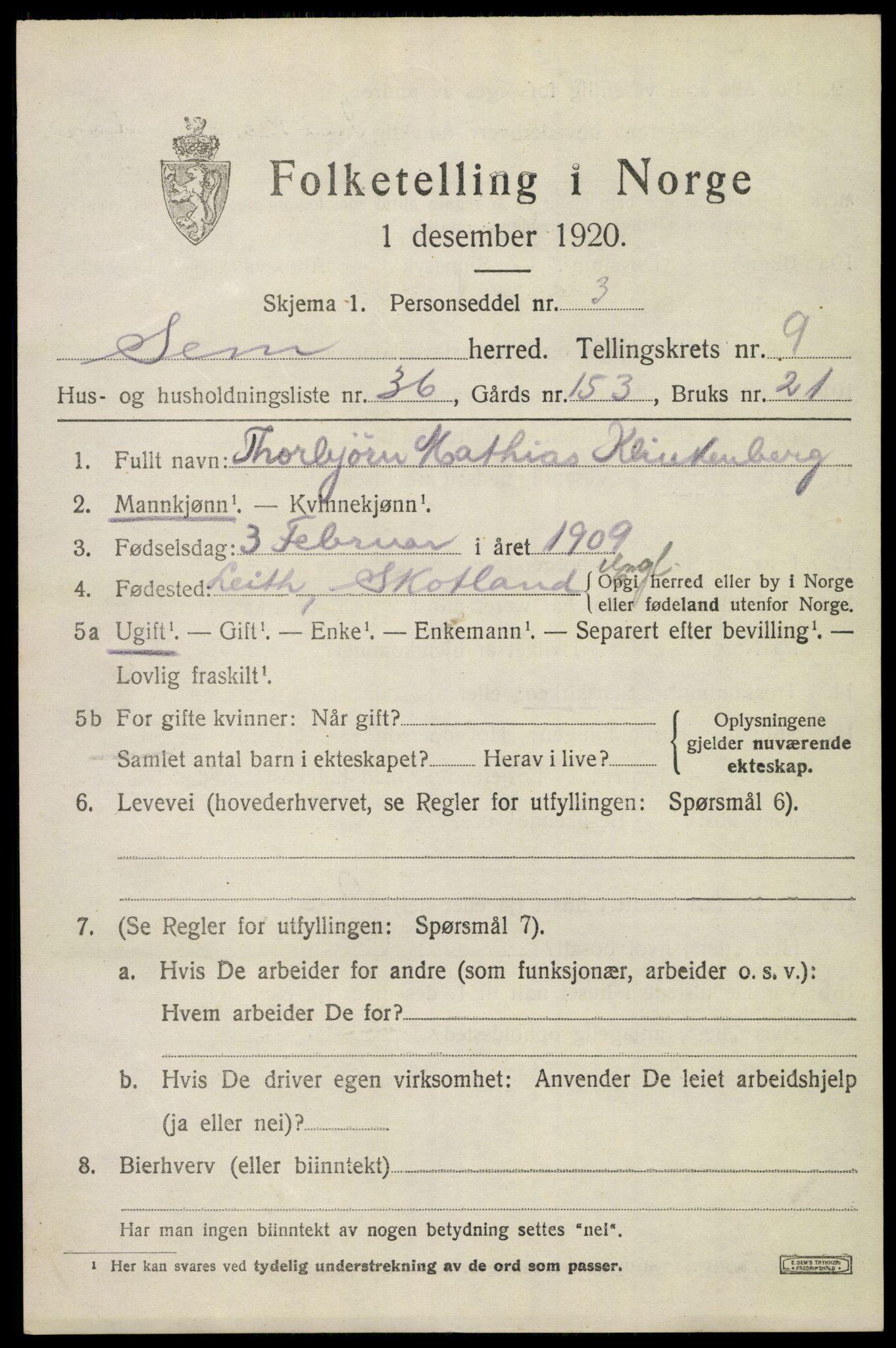 SAKO, 1920 census for Sem, 1920, p. 12955